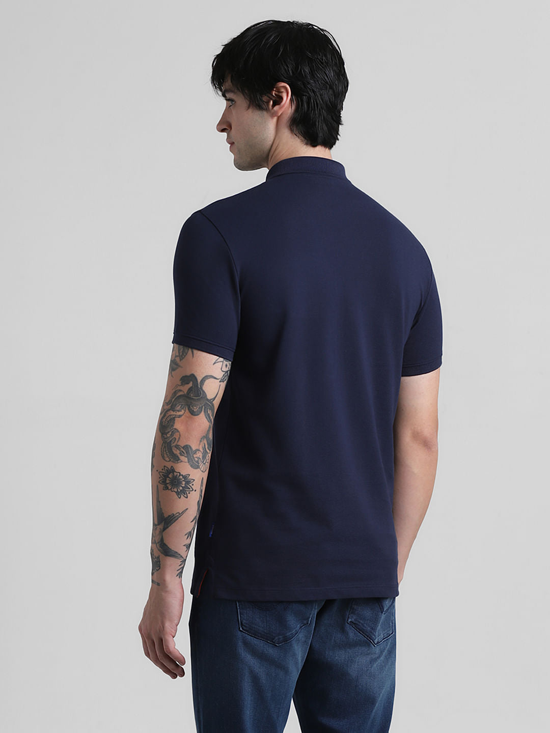 Navy Blue Logo Text Cotton Polo