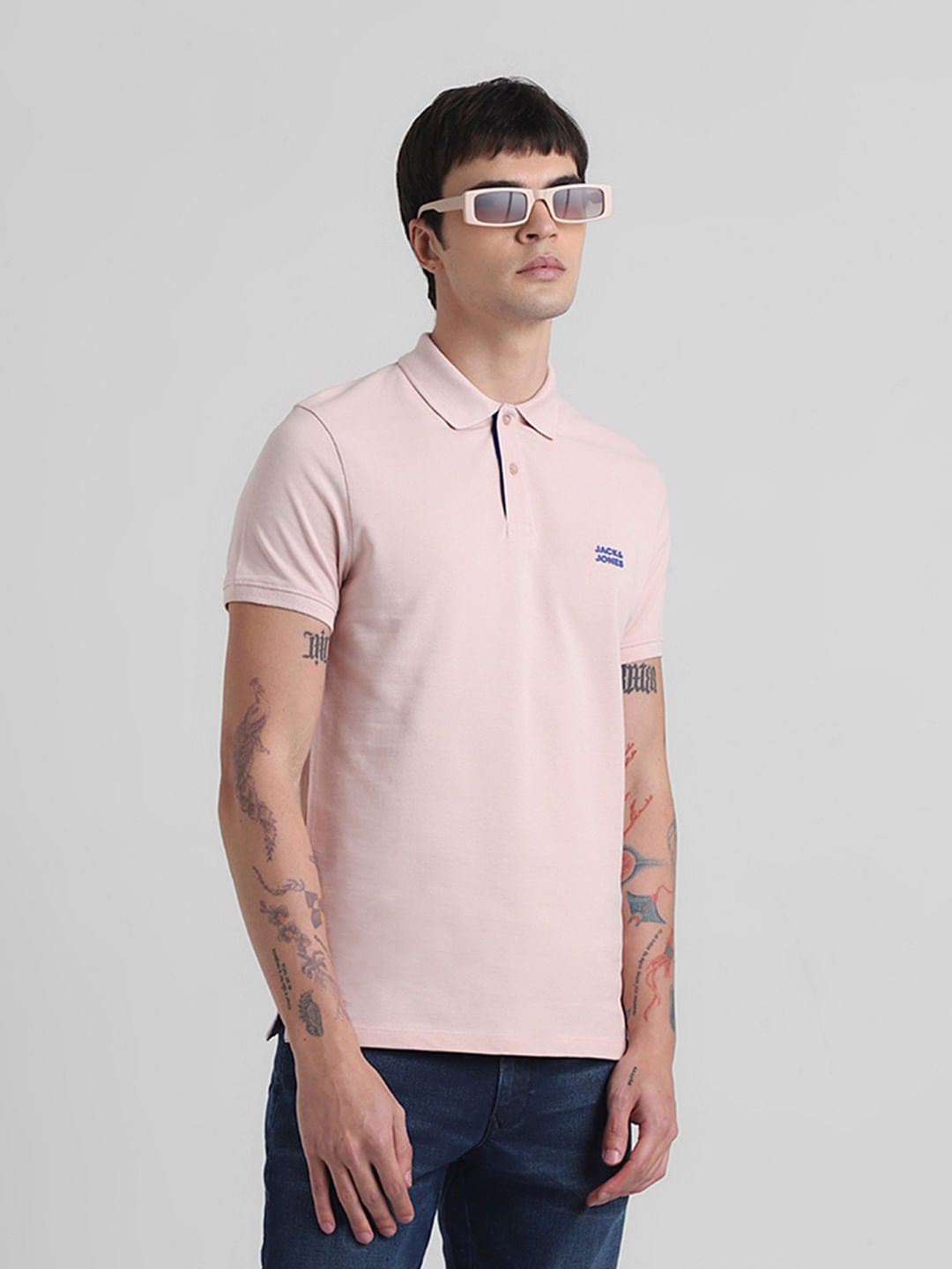 Pink Logo Text Cotton Polo - S