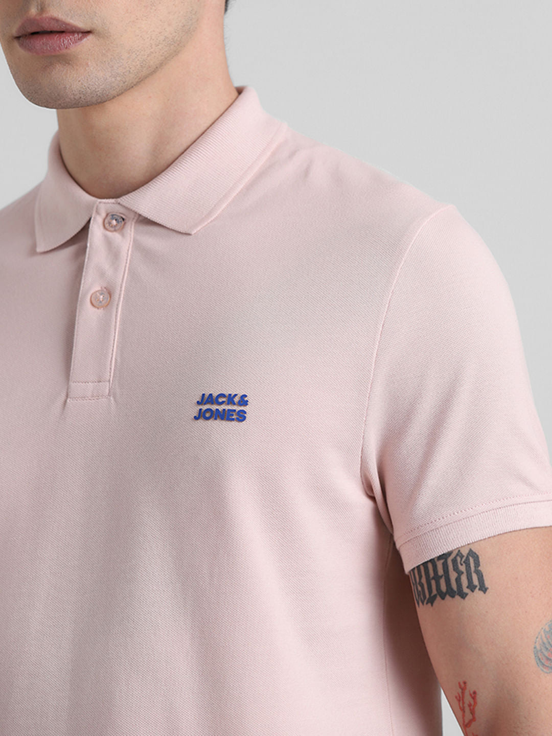 Pink Logo Text Cotton Polo