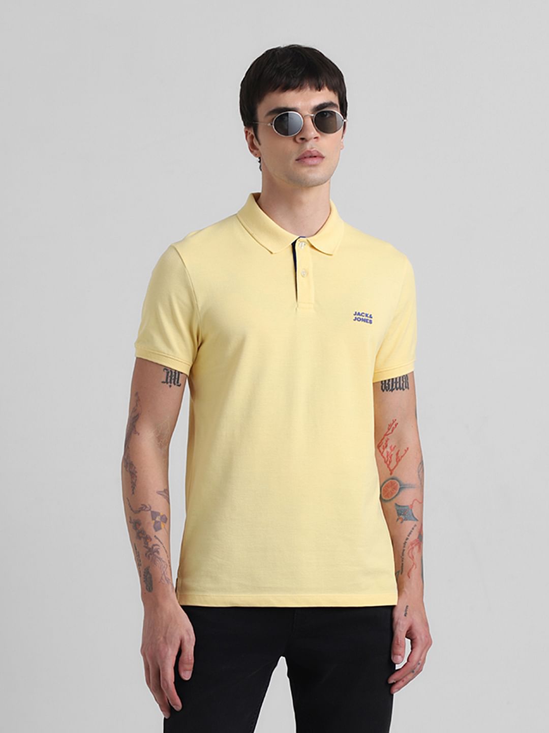 Yellow Logo Text Cotton Polo - S