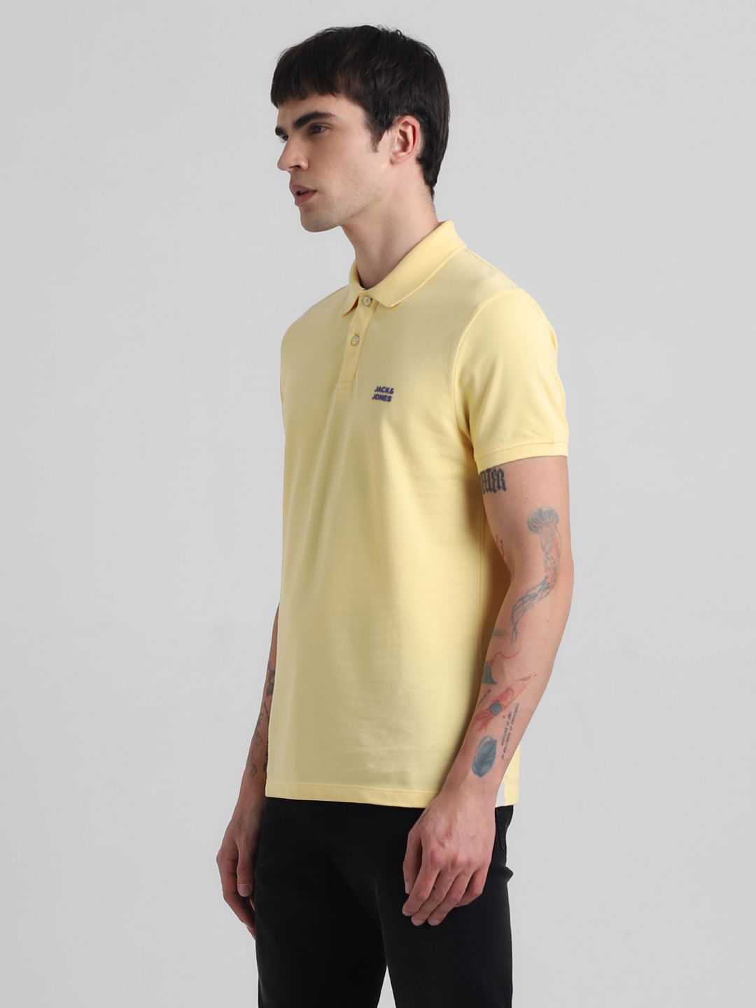Yellow Logo Text Cotton Polo