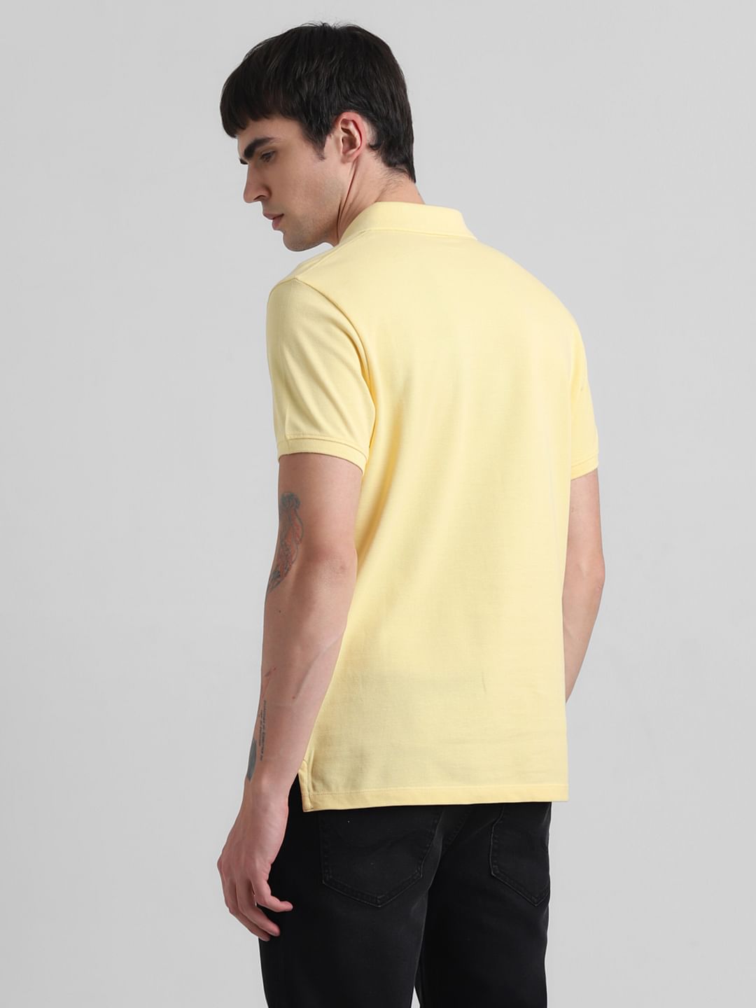 Yellow Logo Text Cotton Polo