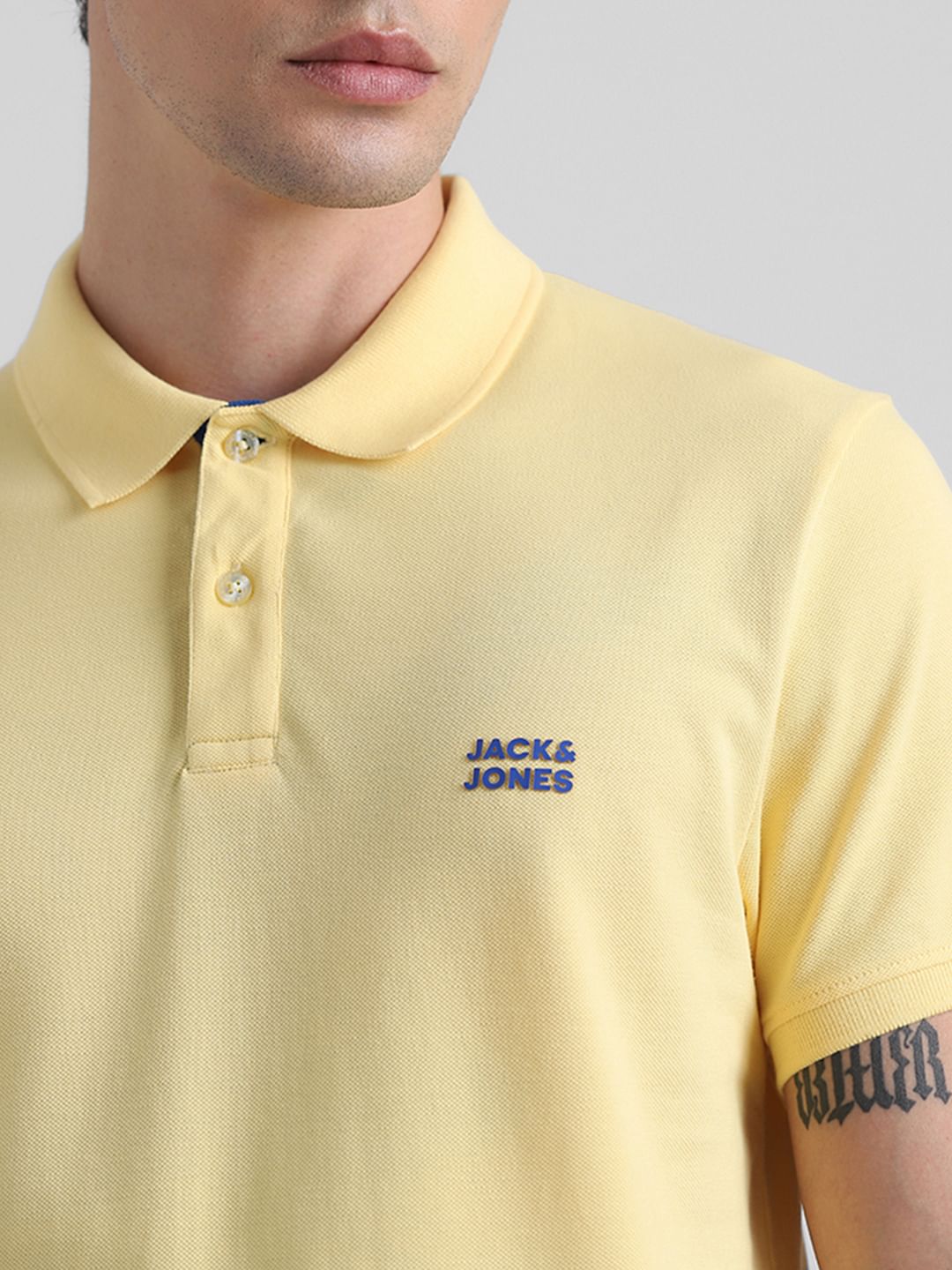 Yellow Logo Text Cotton Polo
