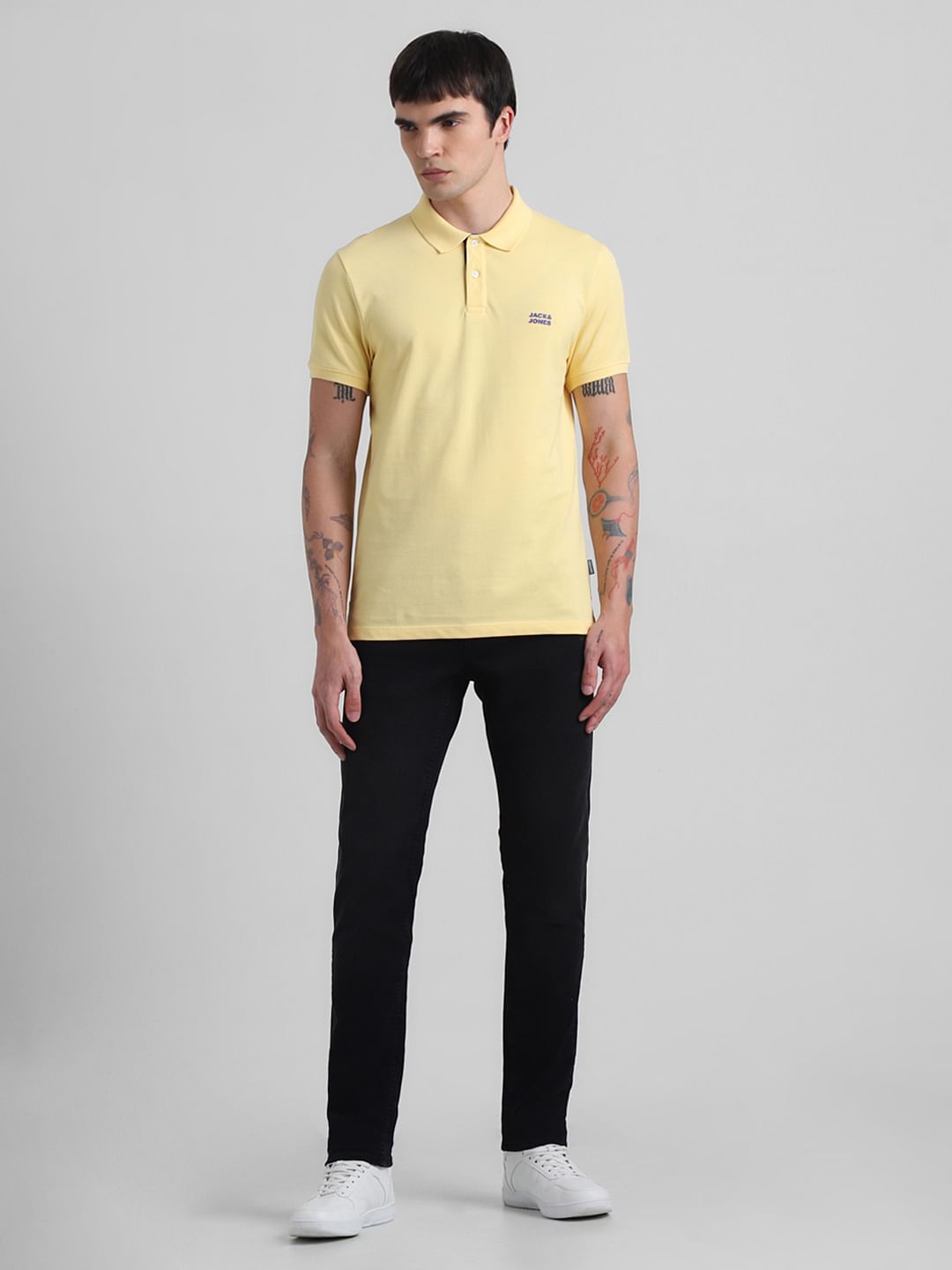 Yellow Logo Text Cotton Polo