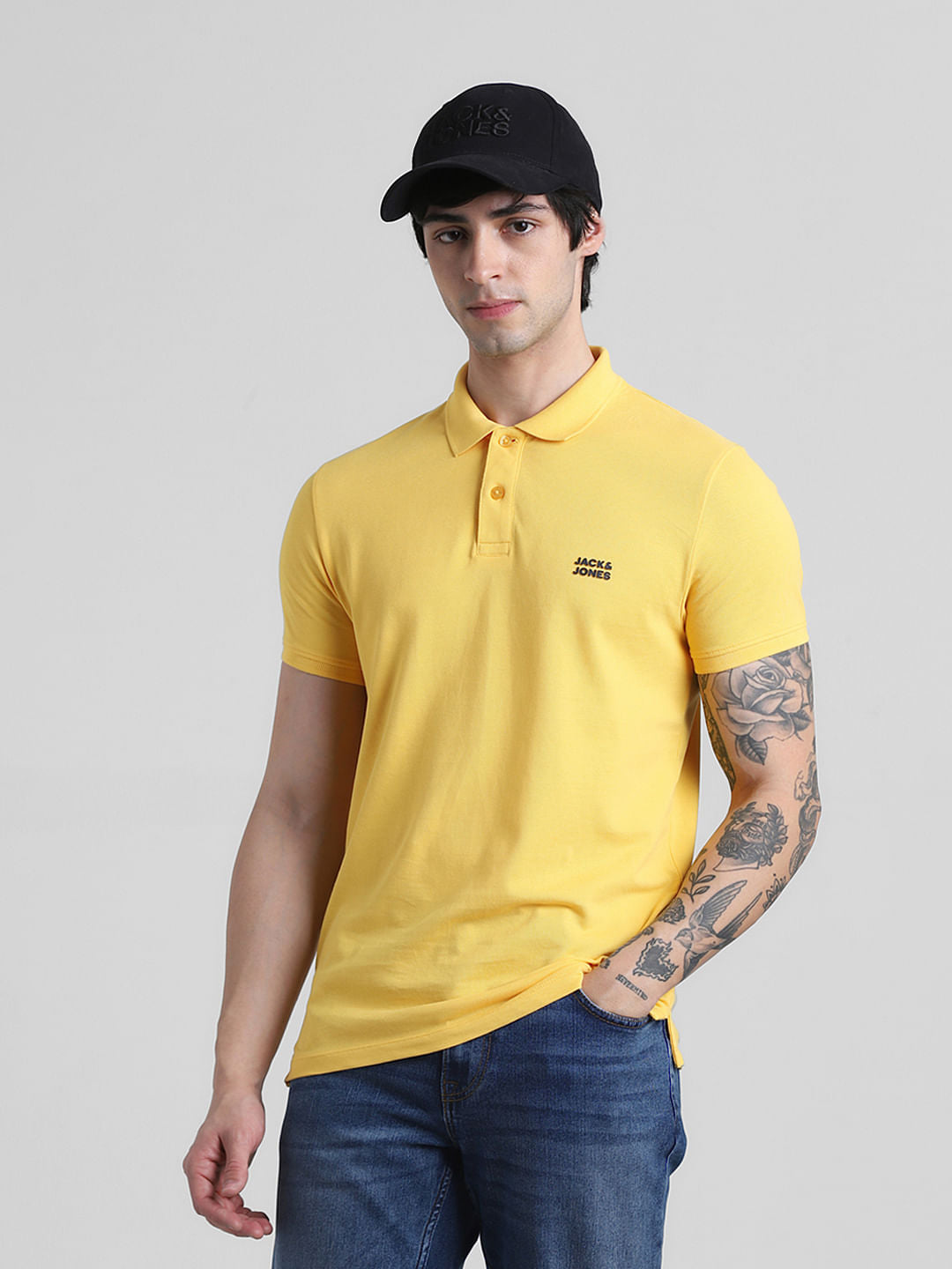 Yellow Logo Text Cotton Polo