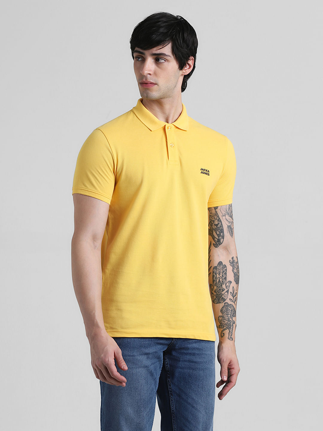 Yellow Logo Text Cotton Polo