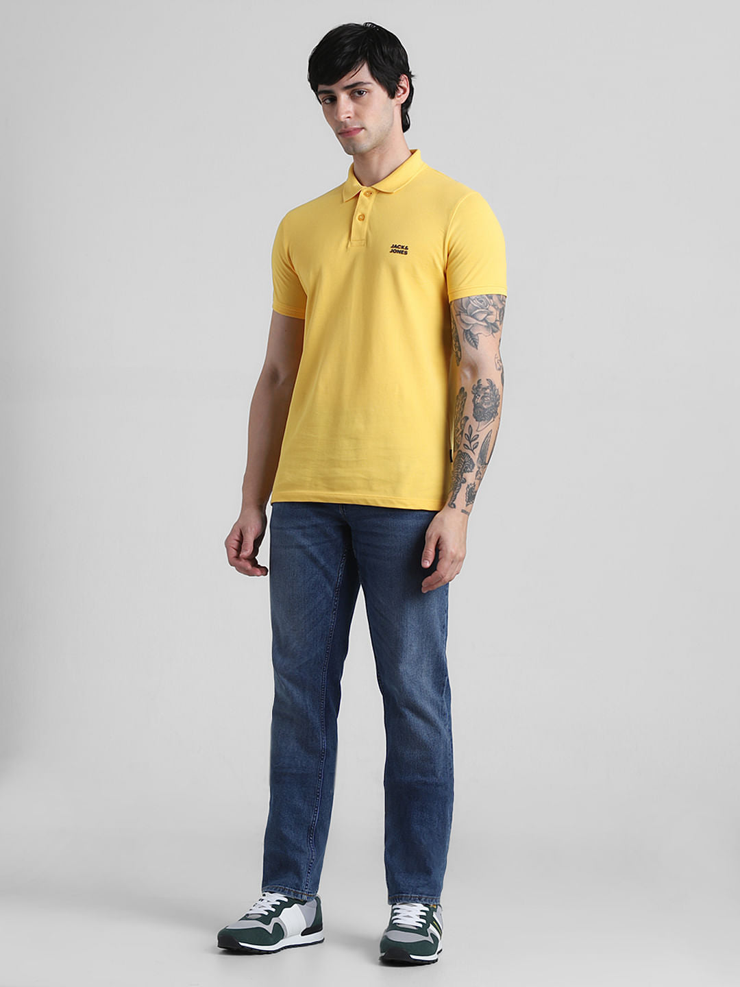Yellow Logo Text Cotton Polo