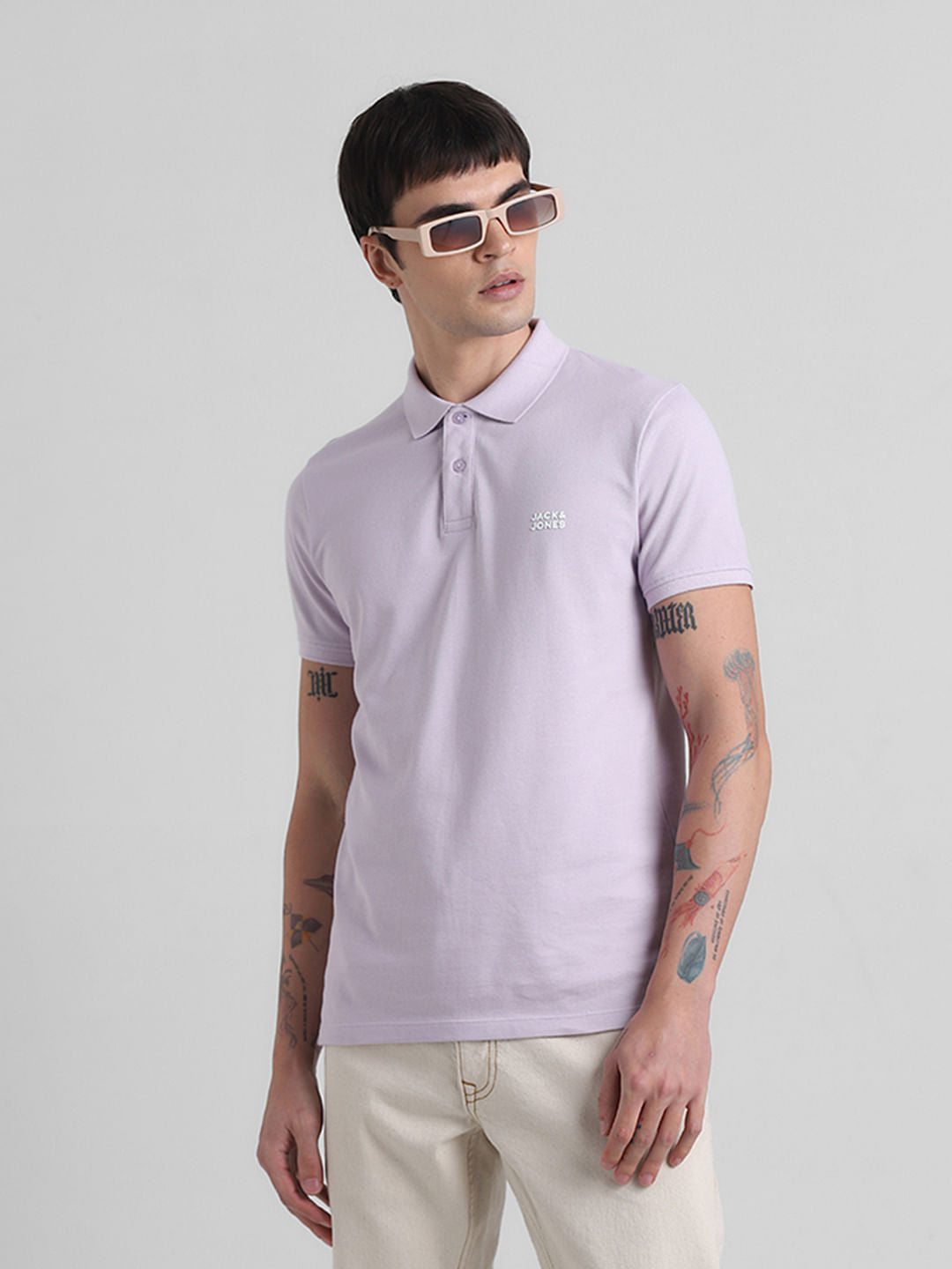 Lilac Logo Text Cotton Polo - S