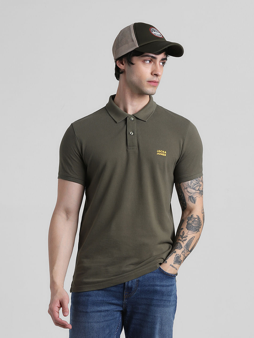 Olive Logo Text Cotton Polo