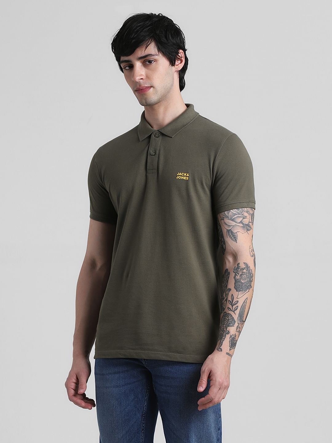 Olive Logo Text Cotton Polo