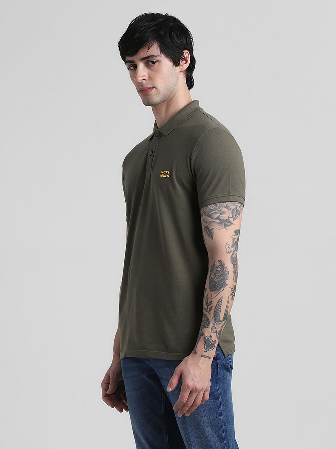 Olive Logo Text Cotton Polo