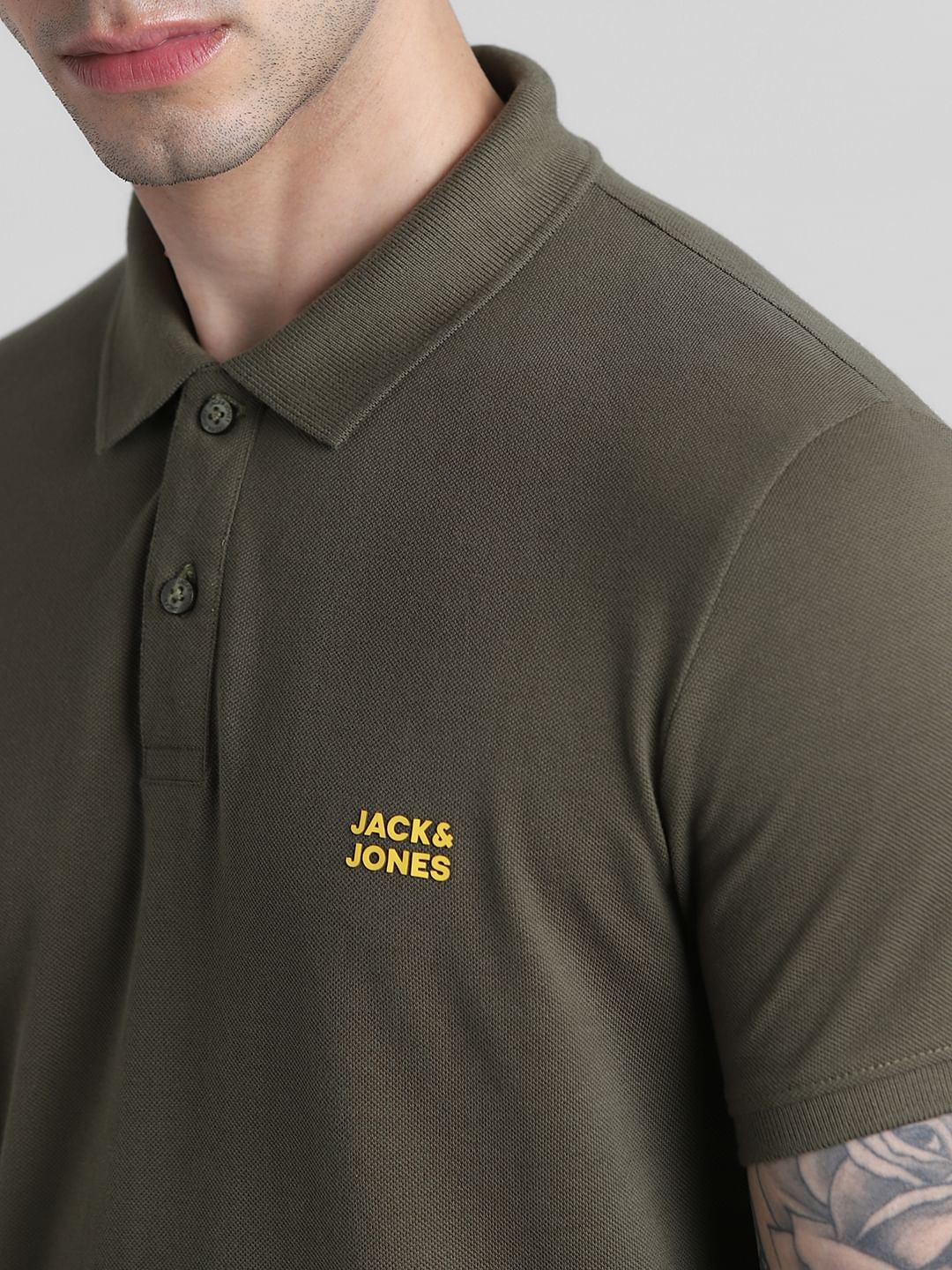 Olive Logo Text Cotton Polo