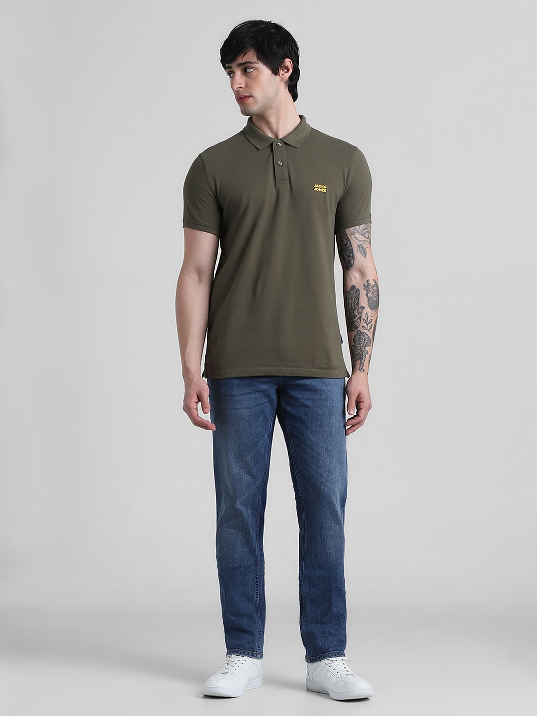 Olive Logo Text Cotton Polo