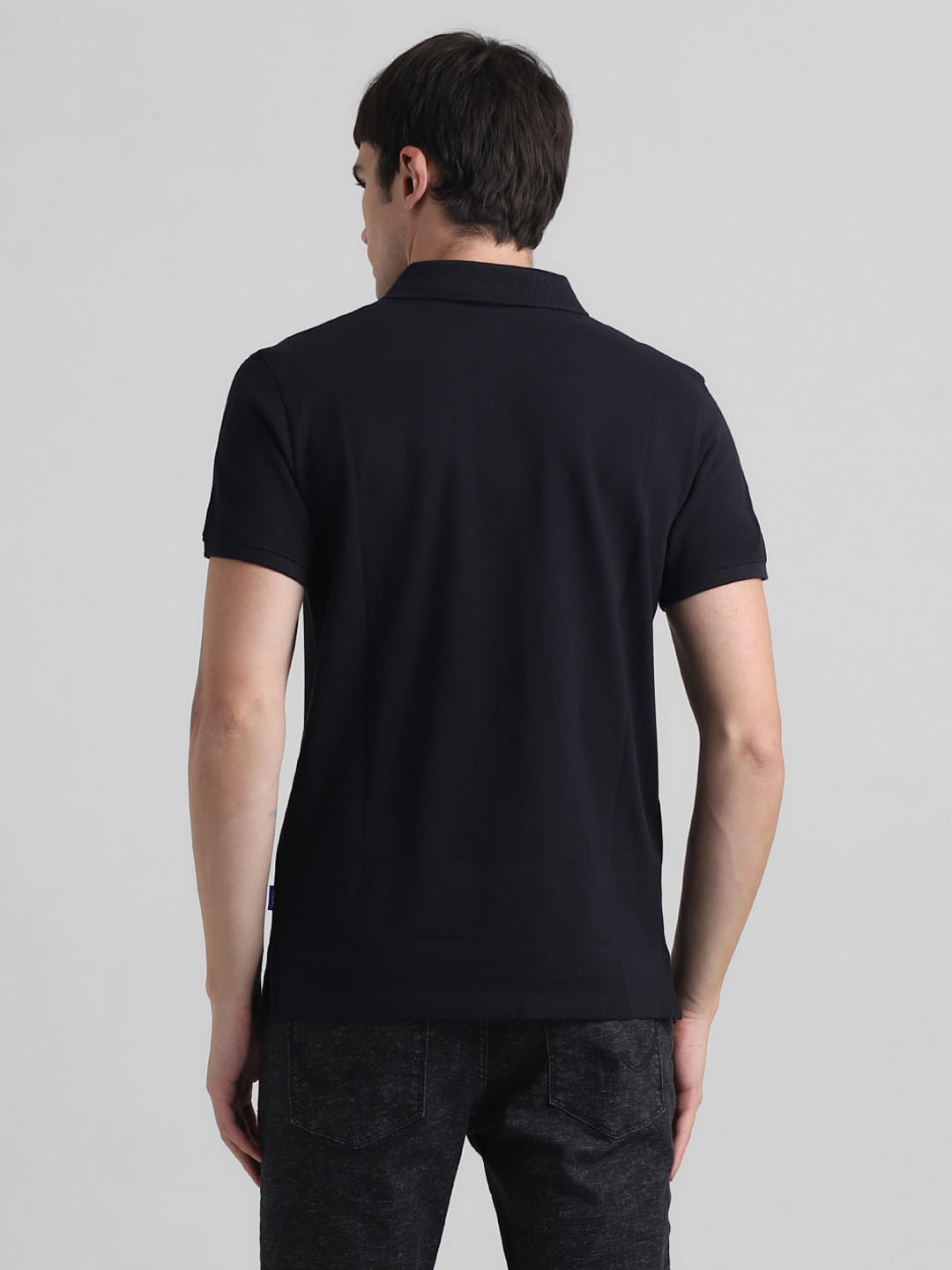 Black Logo Text Cotton Polo