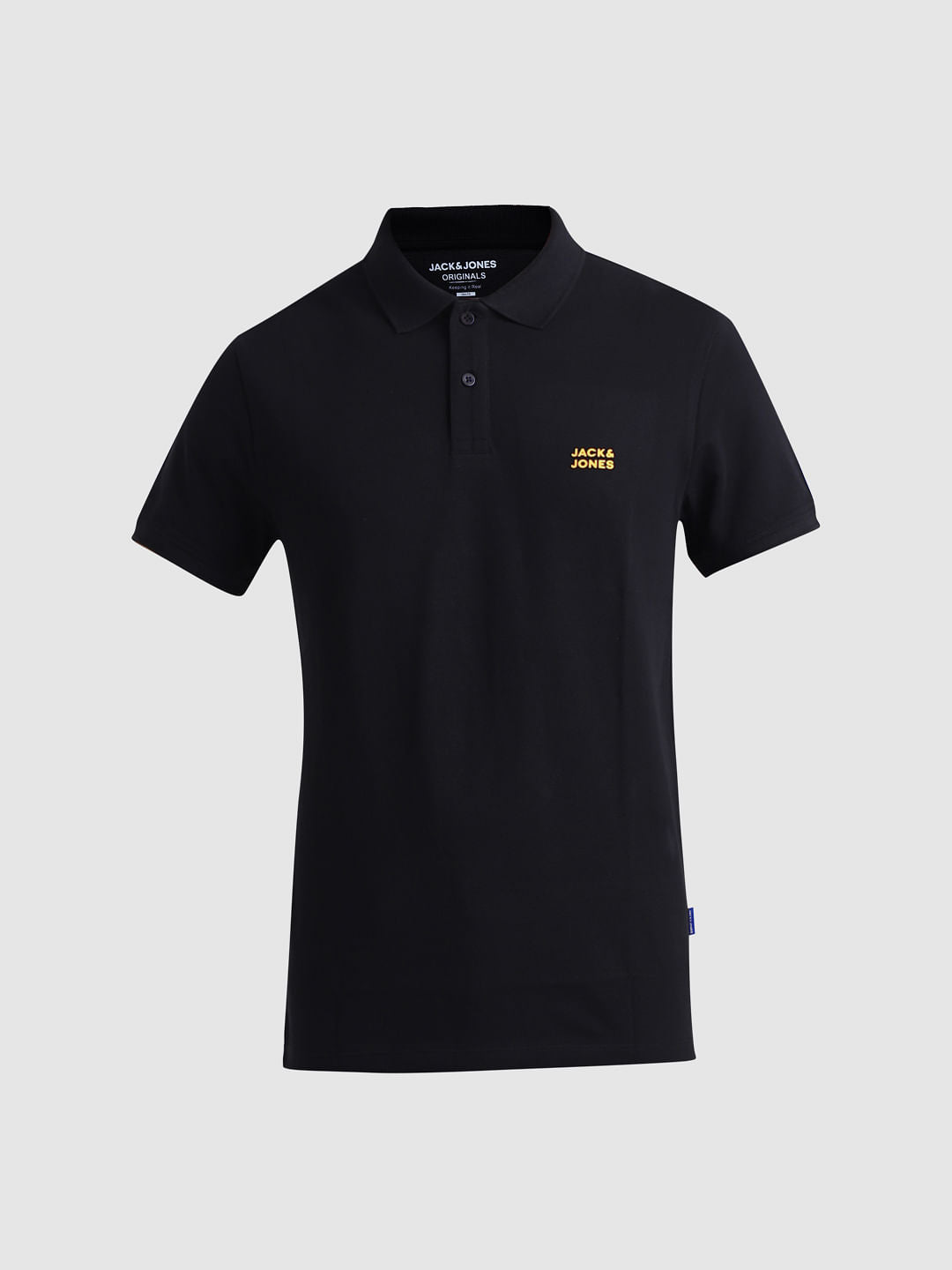 Black Logo Text Cotton Polo