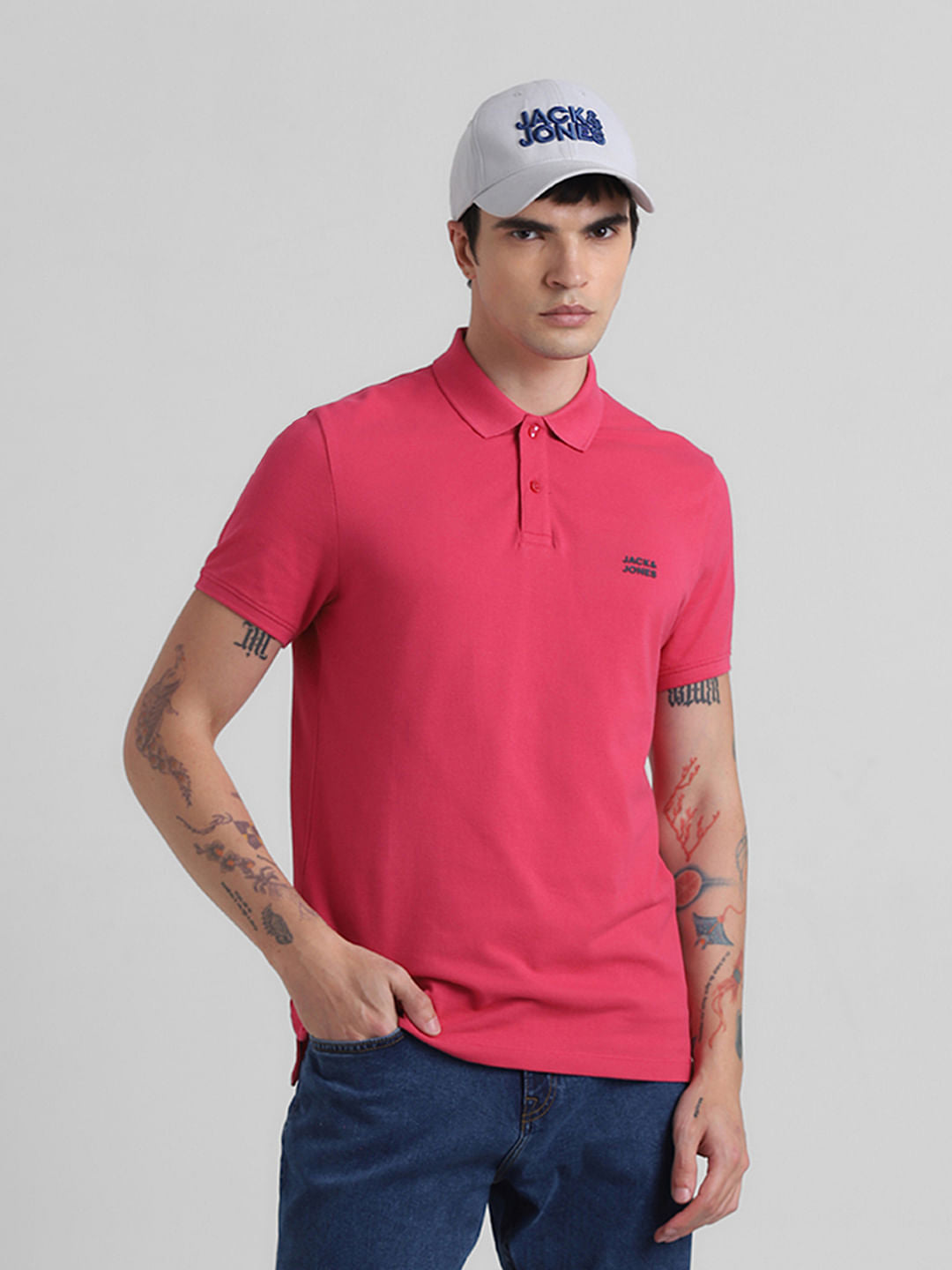 Red Logo Text Cotton Polo - L