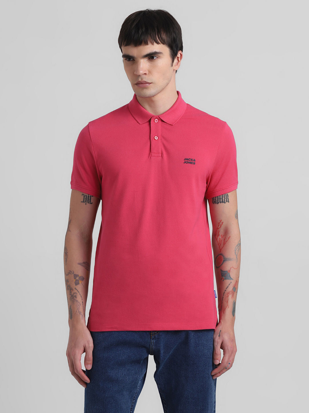 Red Logo Text Cotton Polo