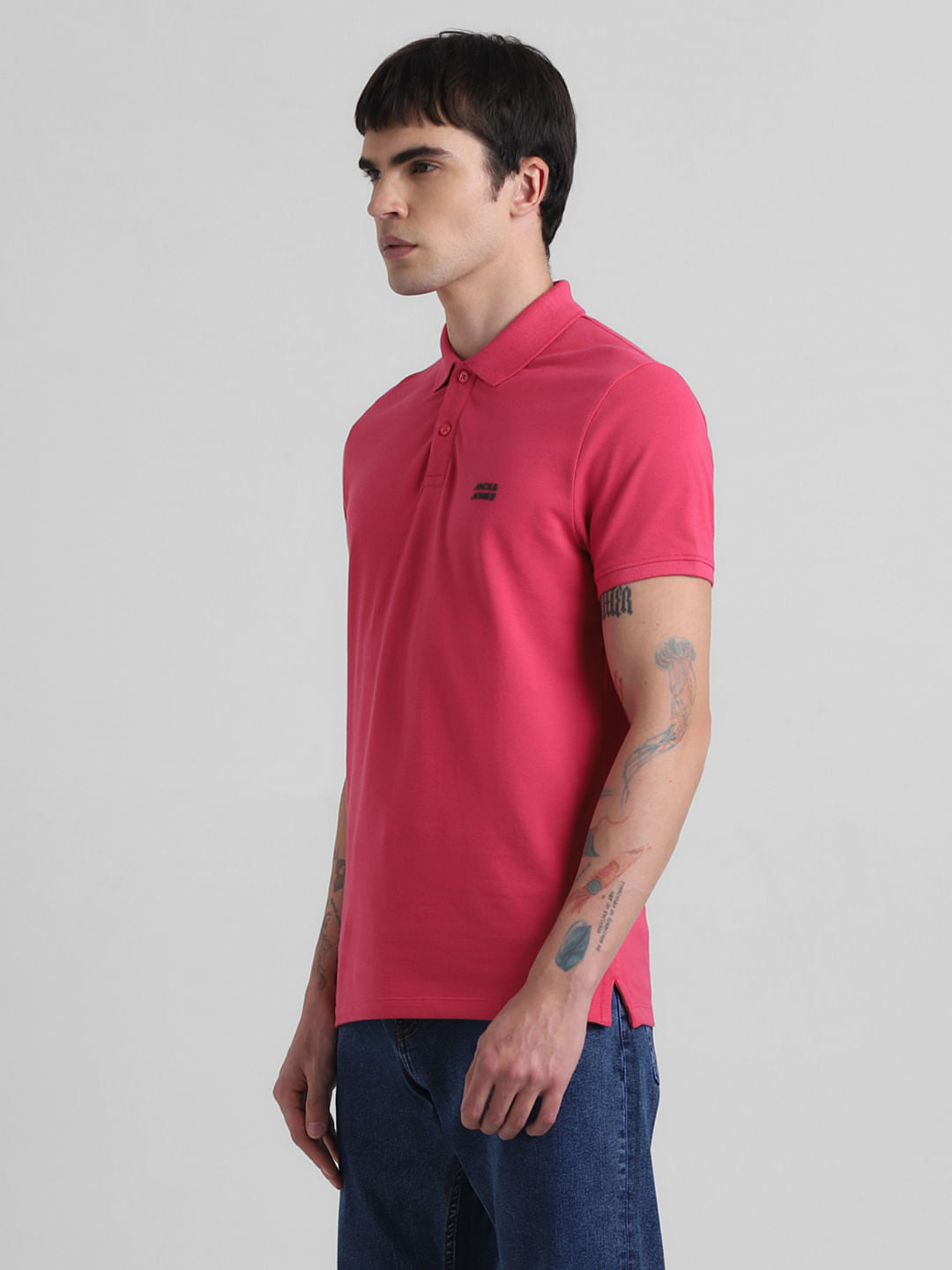 Red Logo Text Cotton Polo