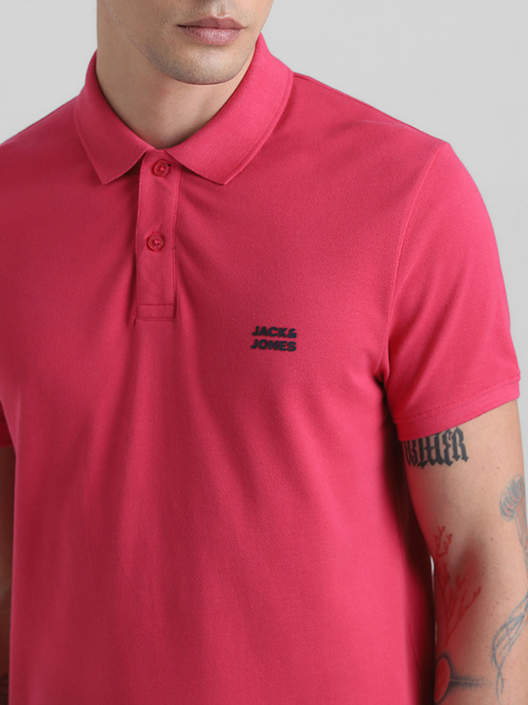 Red Logo Text Cotton Polo