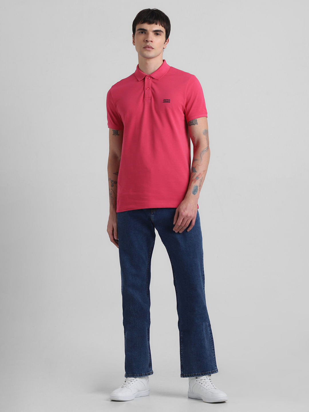 Red Logo Text Cotton Polo