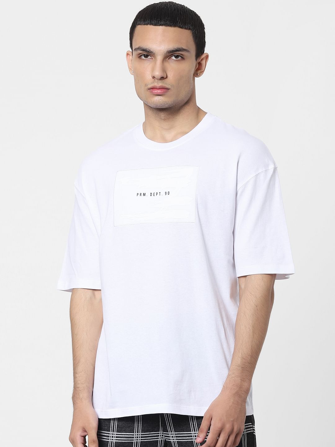 White Text Print Crew Neck T-shirt