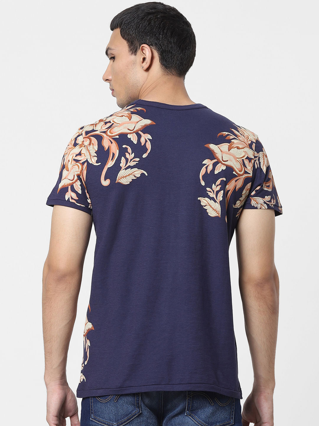 Blue Floral Crew Neck T-shirt