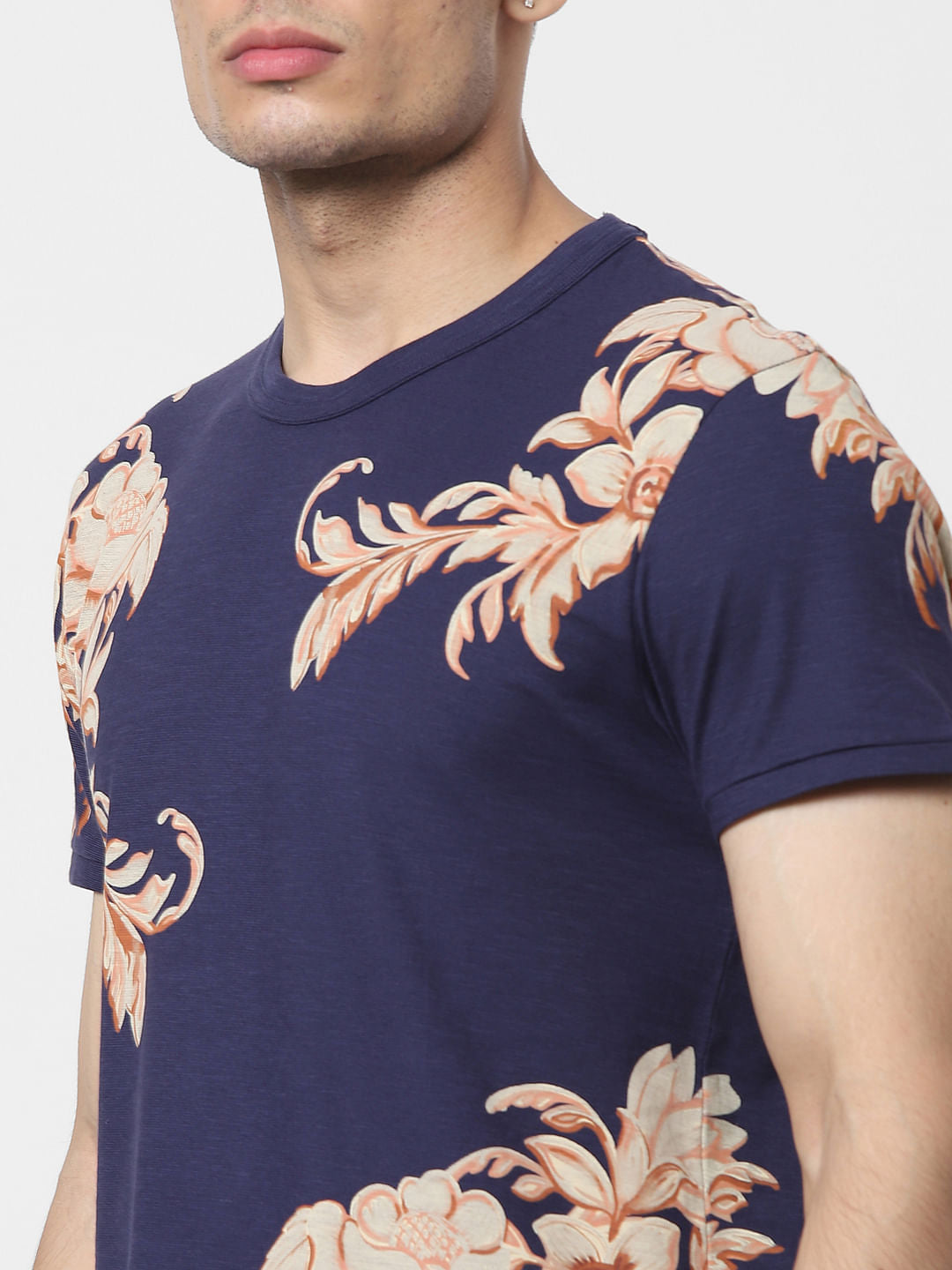 Blue Floral Crew Neck T-shirt