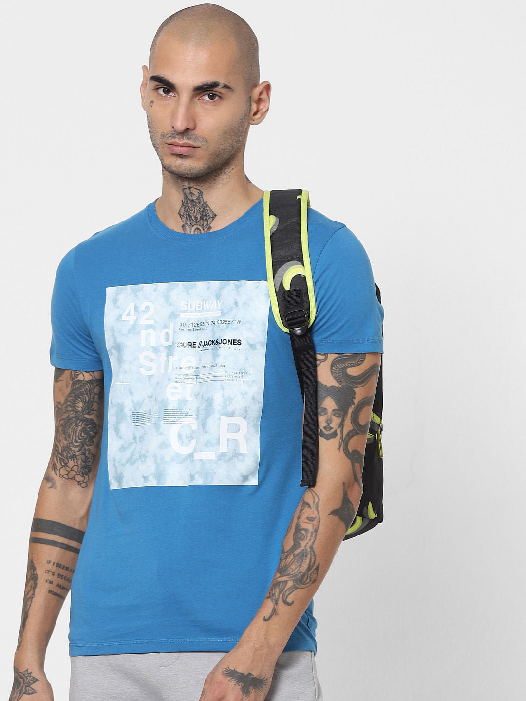 Blue Graphic Print Crew Neck T-shirt - S