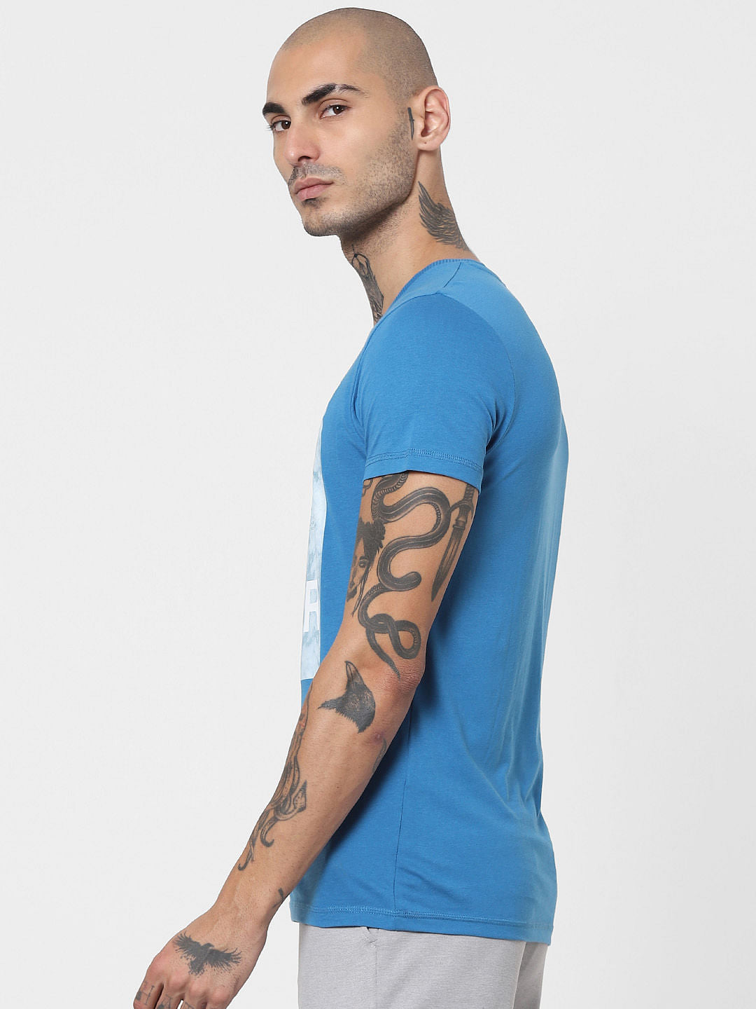Blue Graphic Print Crew Neck T-shirt