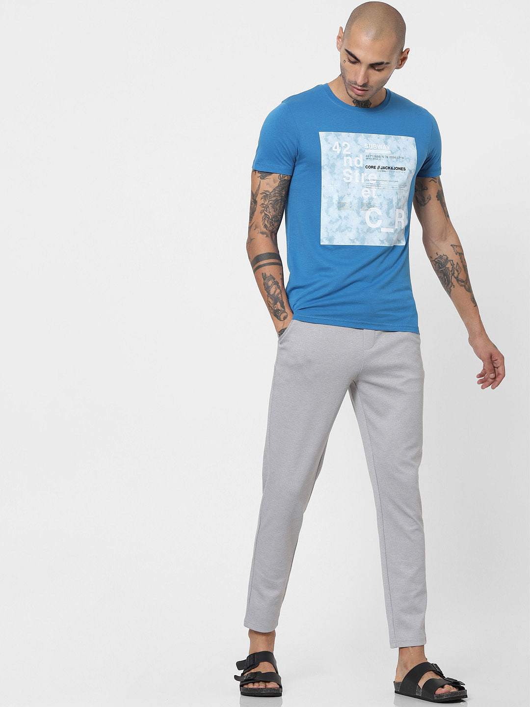 Blue Graphic Print Crew Neck T-shirt