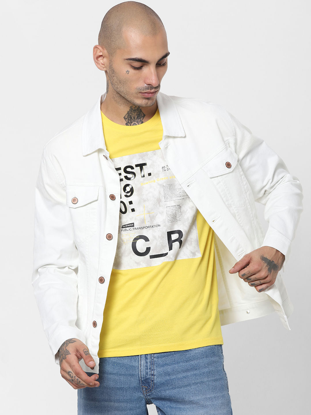 Yellow Graphic Print Crew Neck T-shirt - S