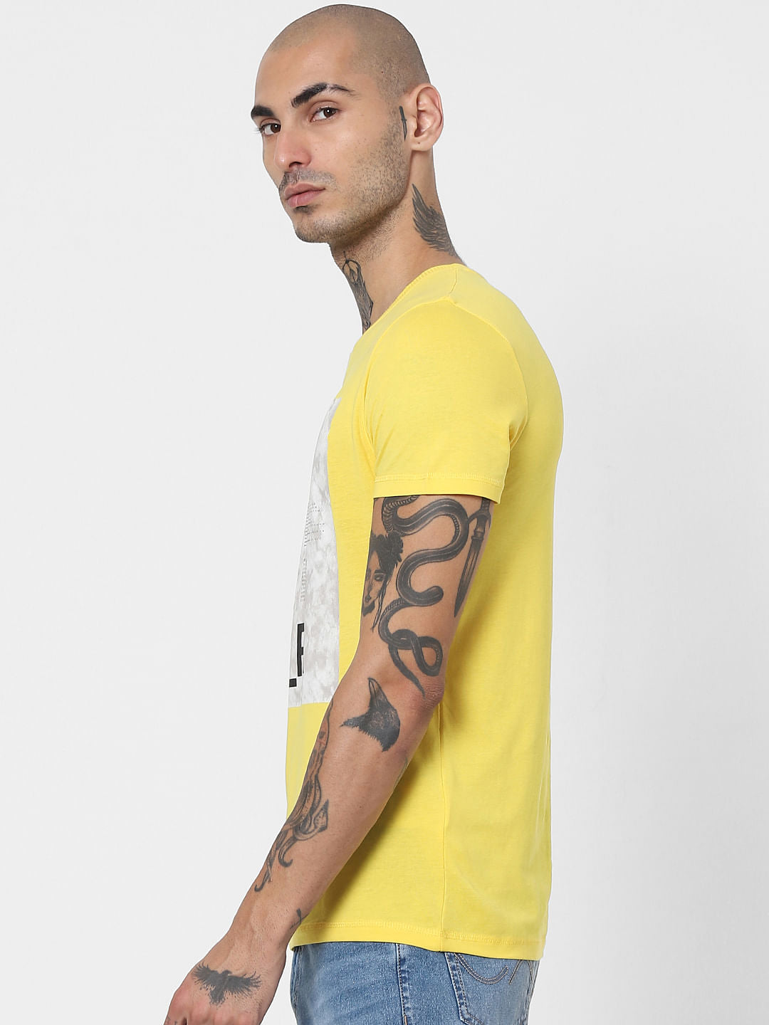 Yellow Graphic Print Crew Neck T-shirt