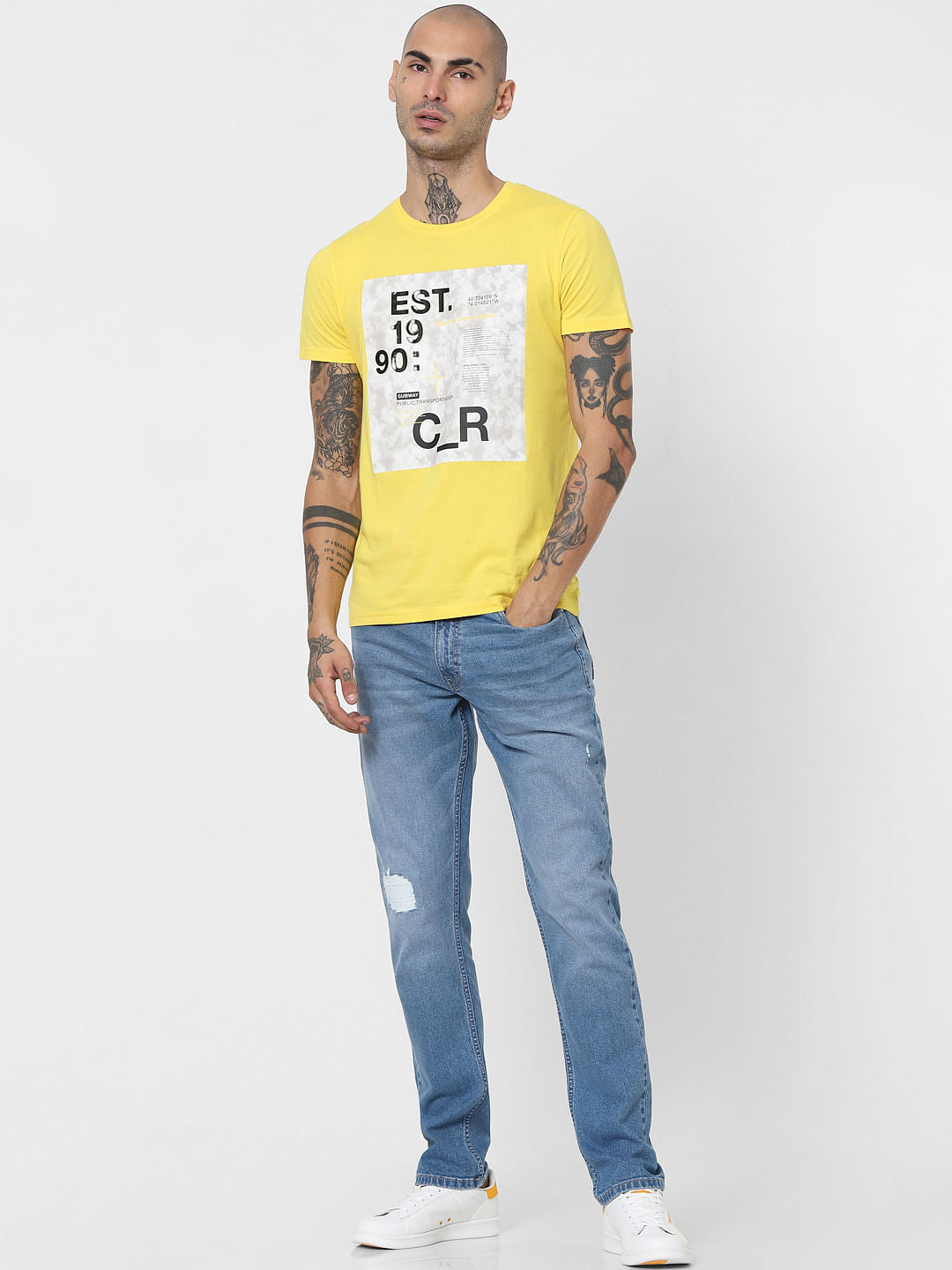Yellow Graphic Print Crew Neck T-shirt