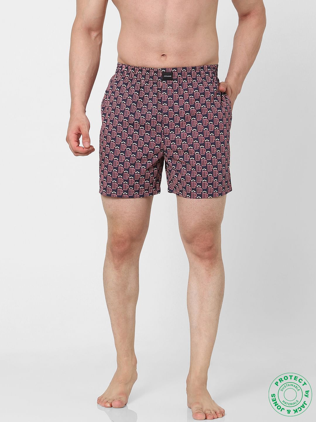 Blue Beer Mug Print Boxers