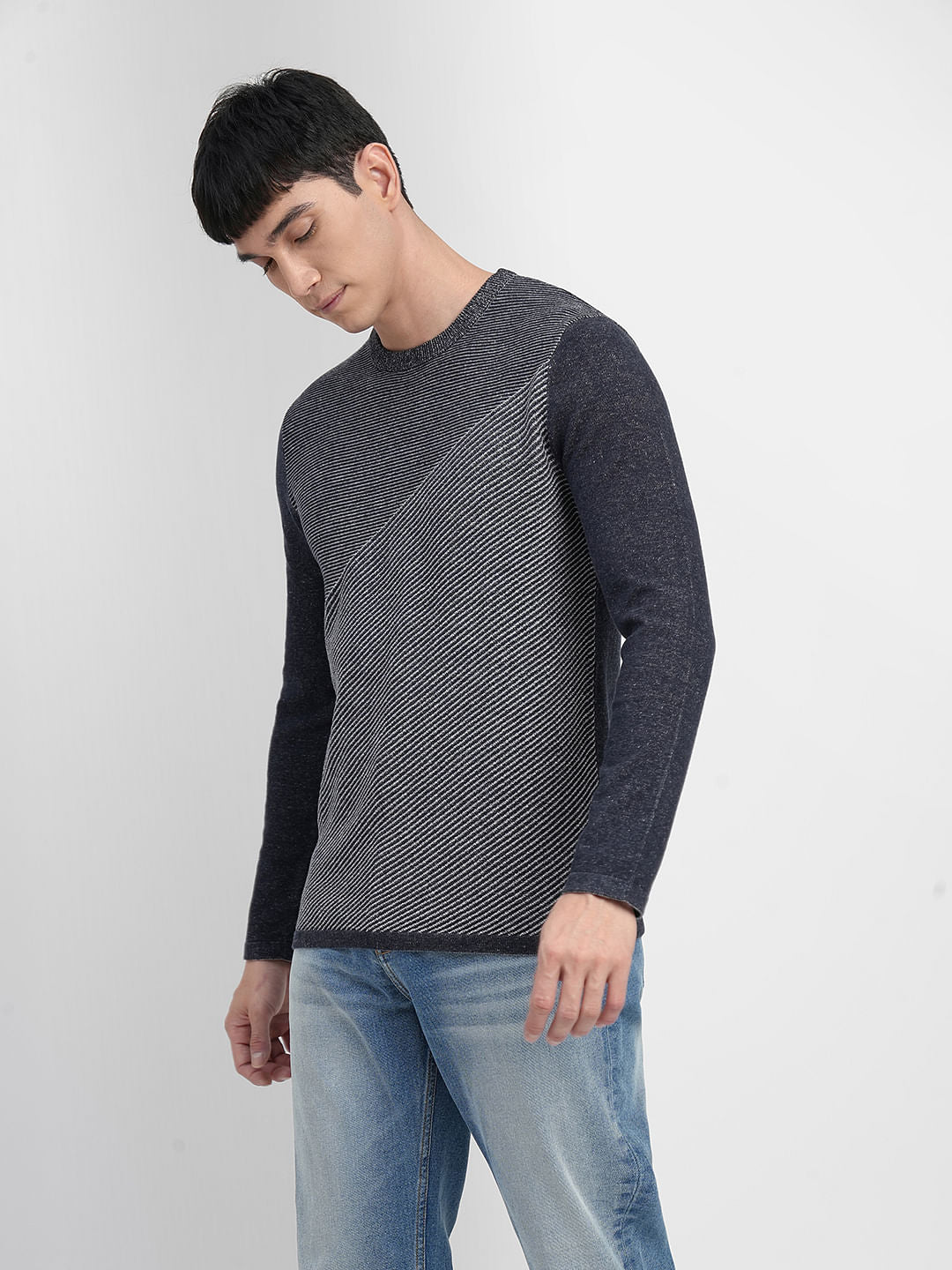 Navy Blue Colourblocked Pullover