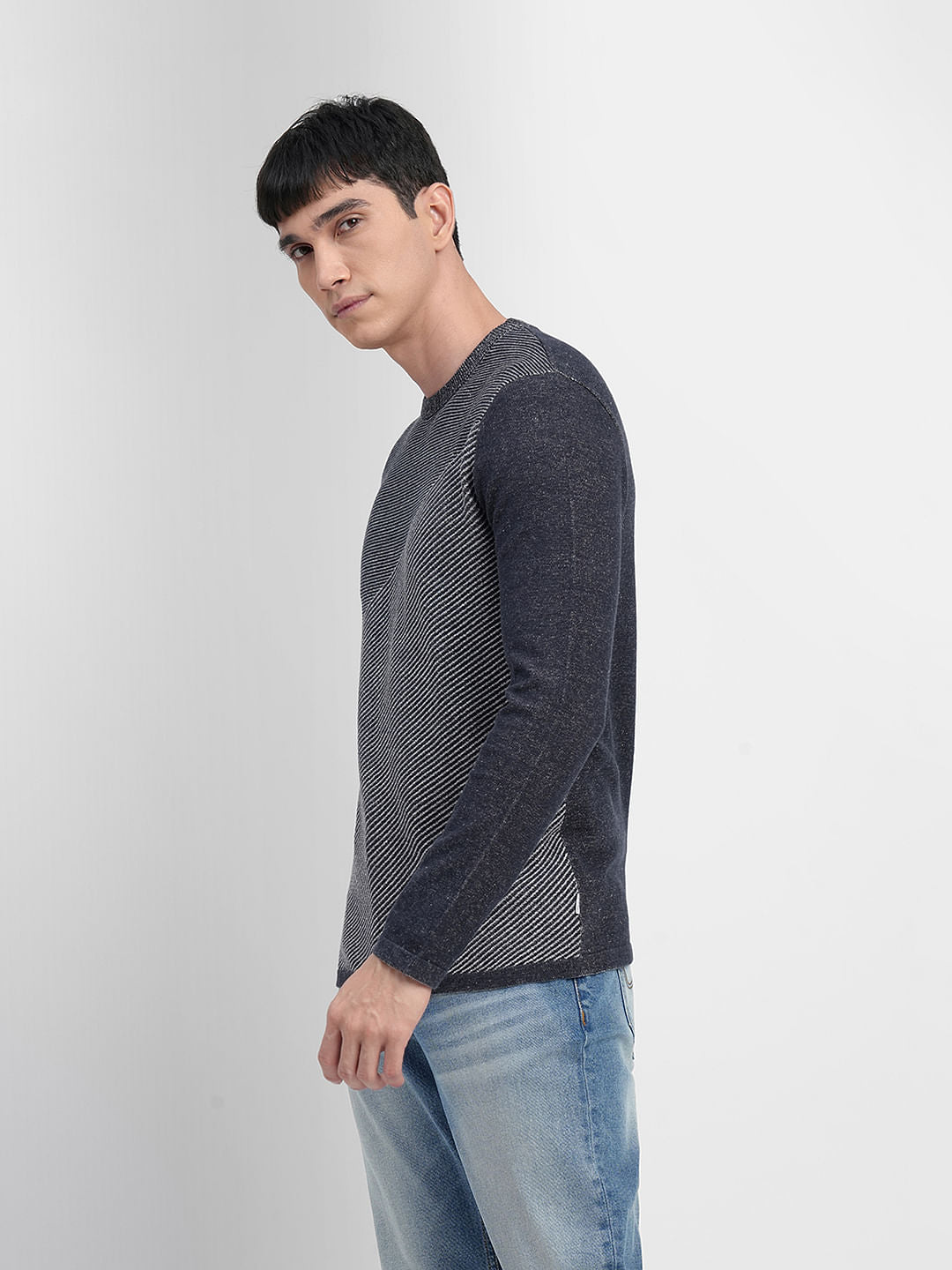 Navy Blue Colourblocked Pullover