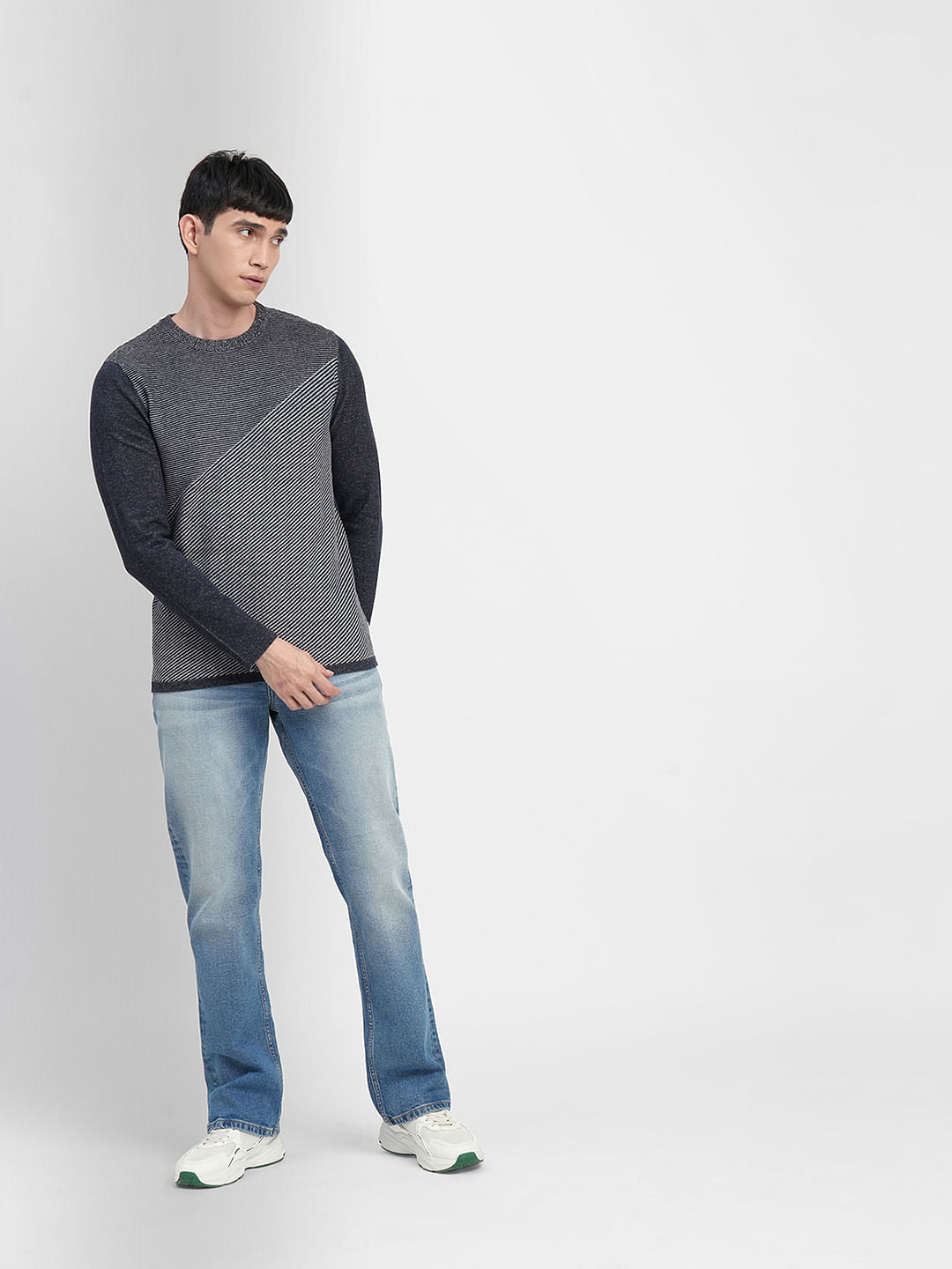 Navy Blue Colourblocked Pullover
