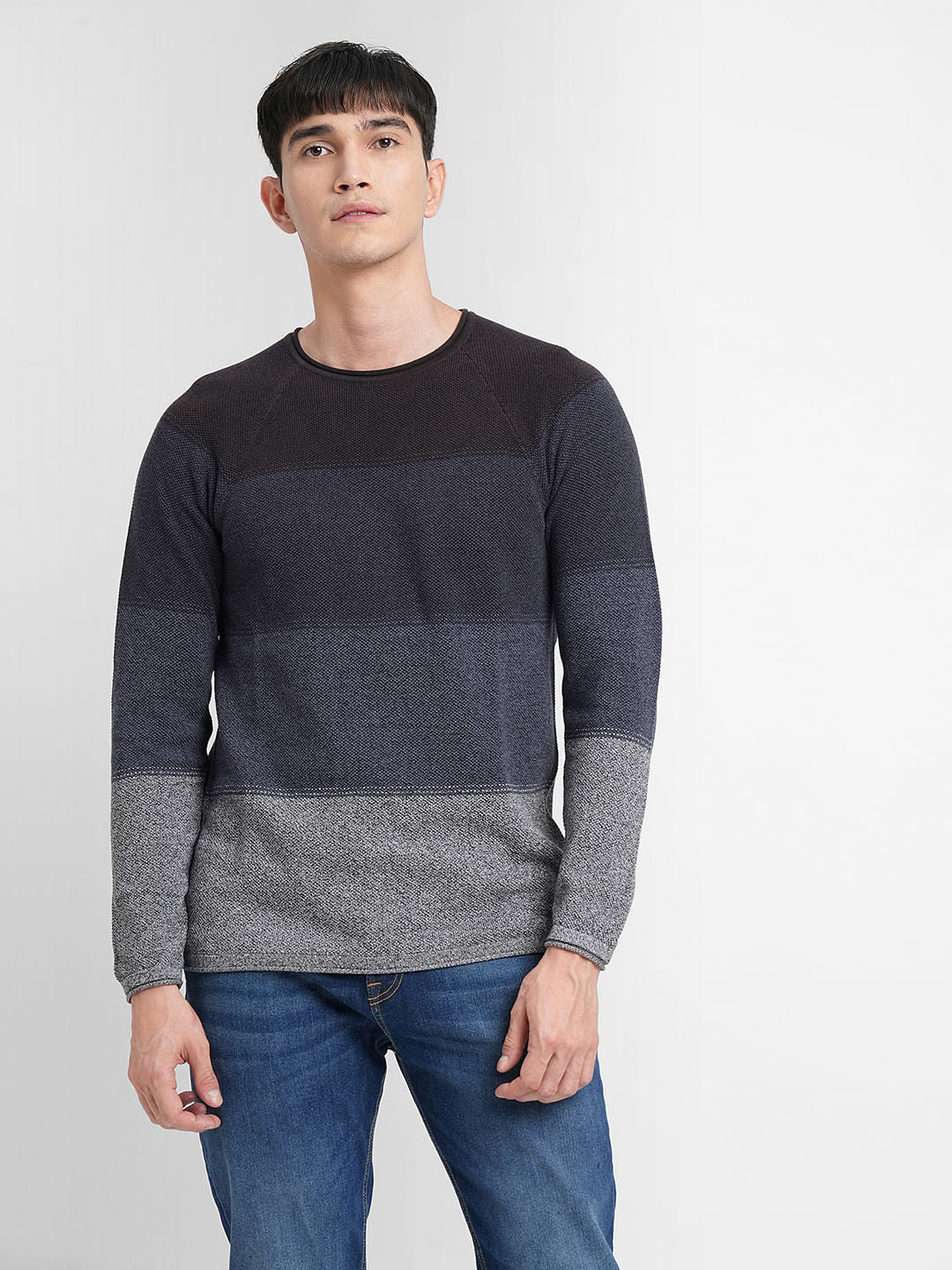Blue Colourblocked Pullover