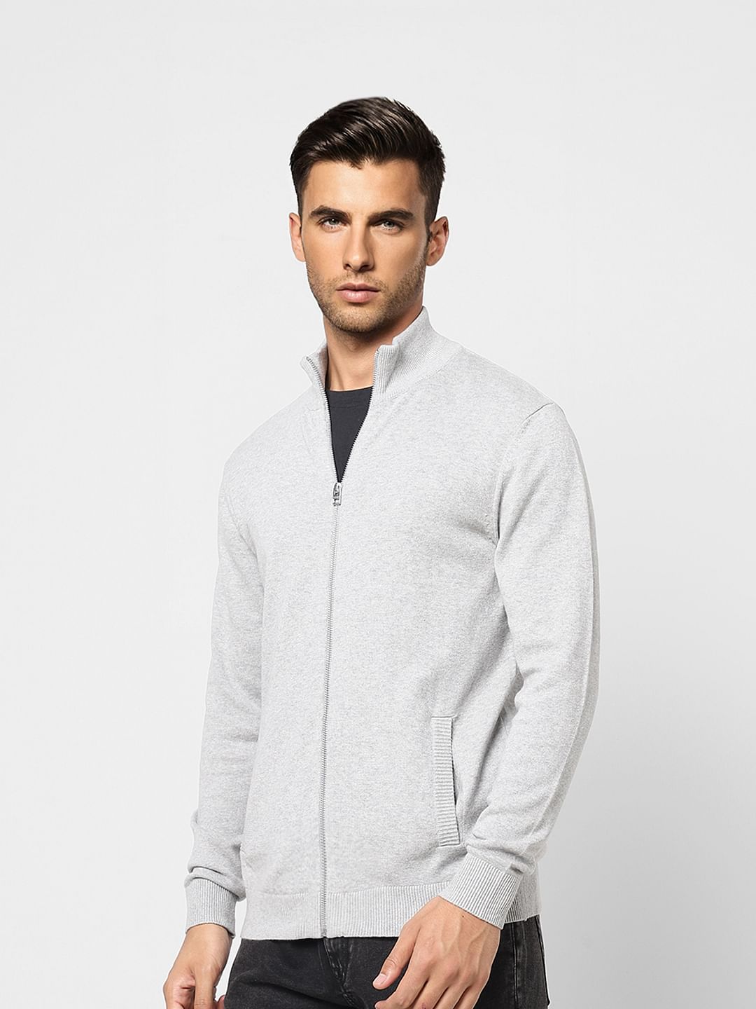 Grey High Neck Cardigan