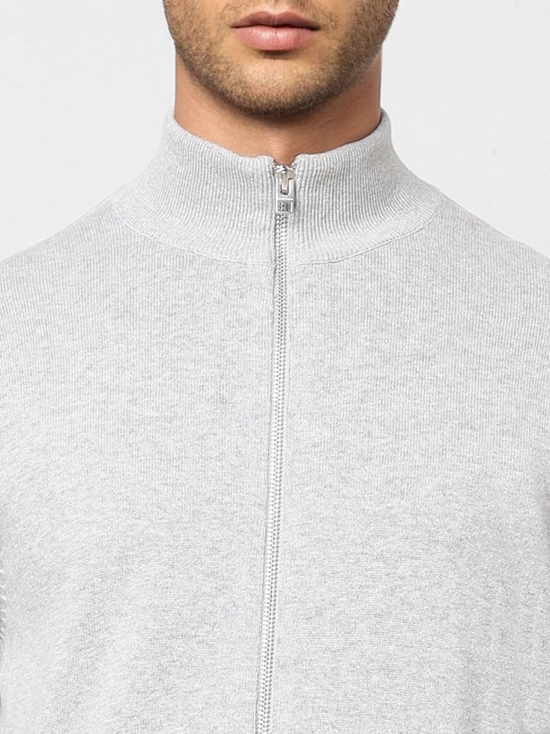 Grey High Neck Cardigan