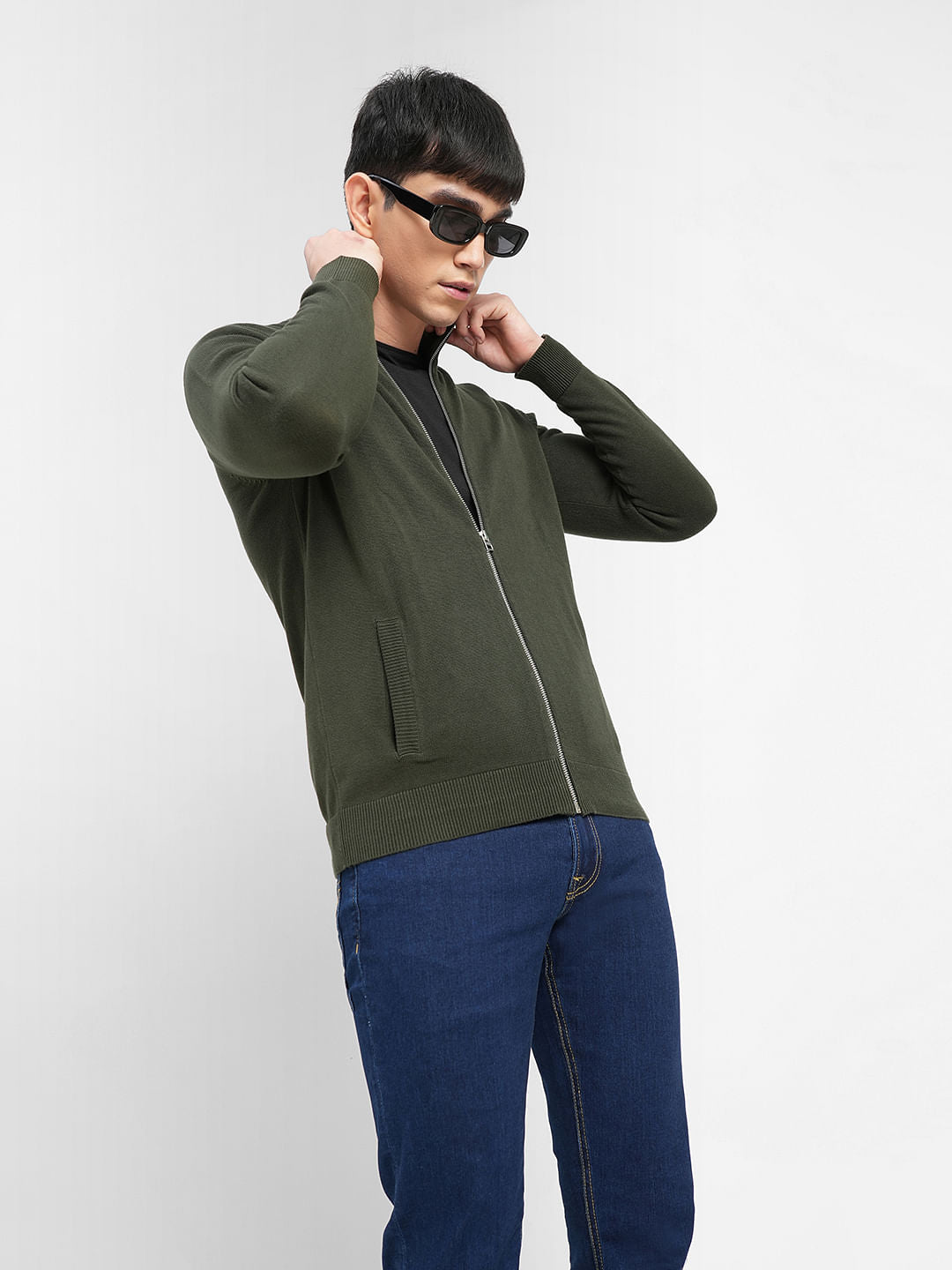 Green Zip-Up Cardigan - S