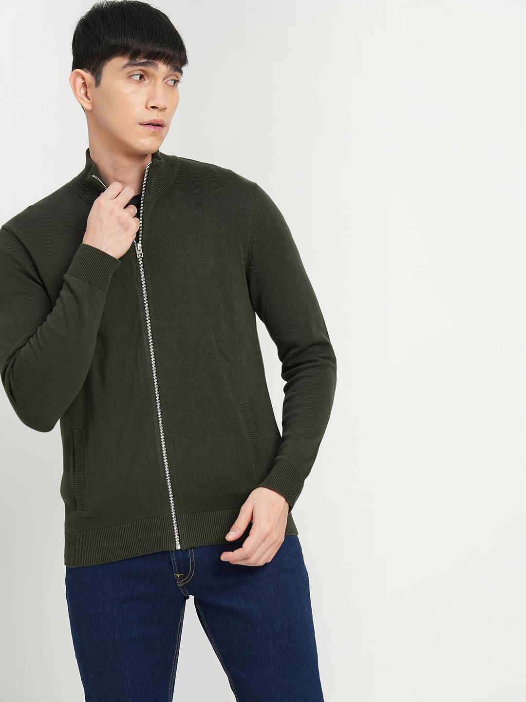 Green Zip-Up Cardigan