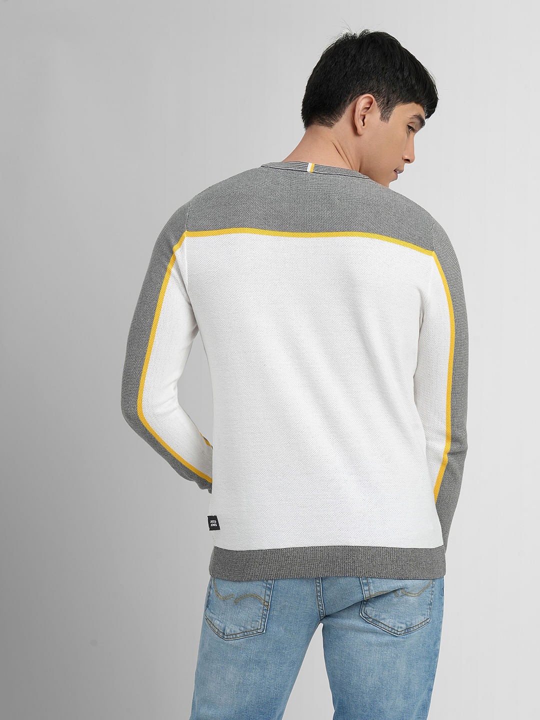 White Colourblocked Cotton Pullover