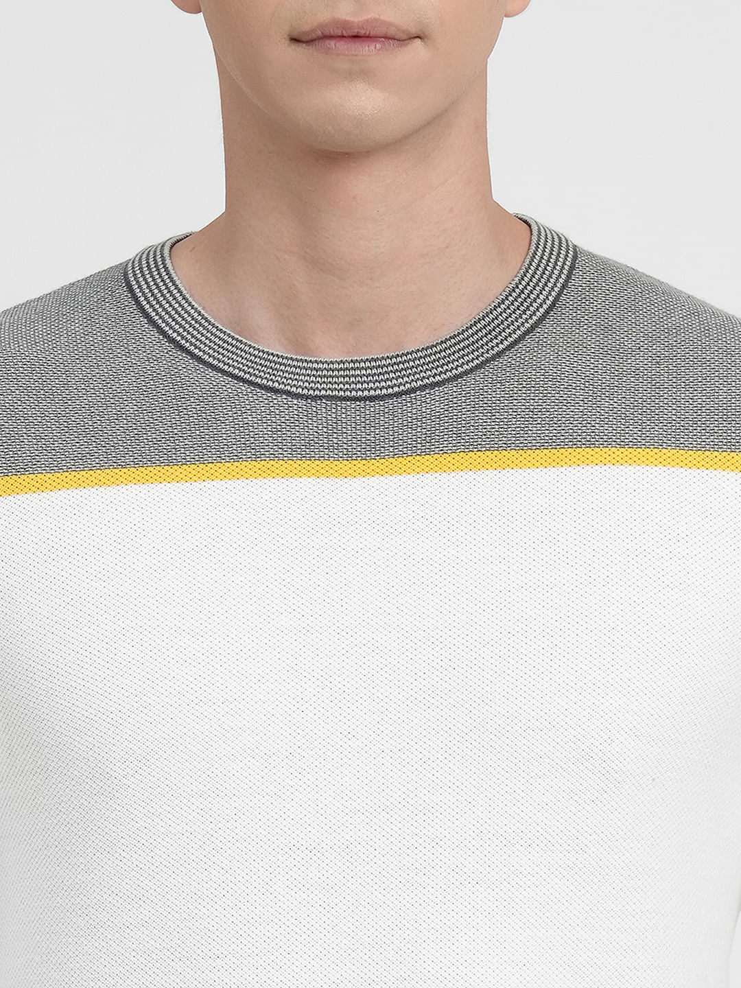 White Colourblocked Cotton Pullover
