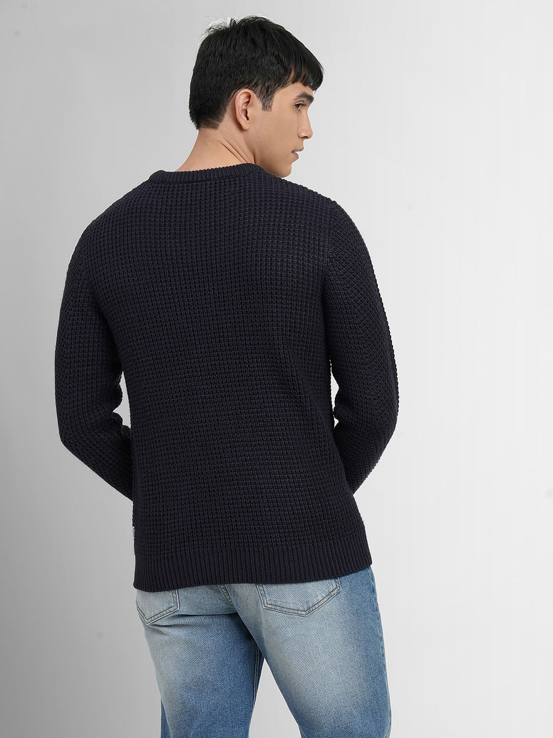 Navy Blue Textured Pullover