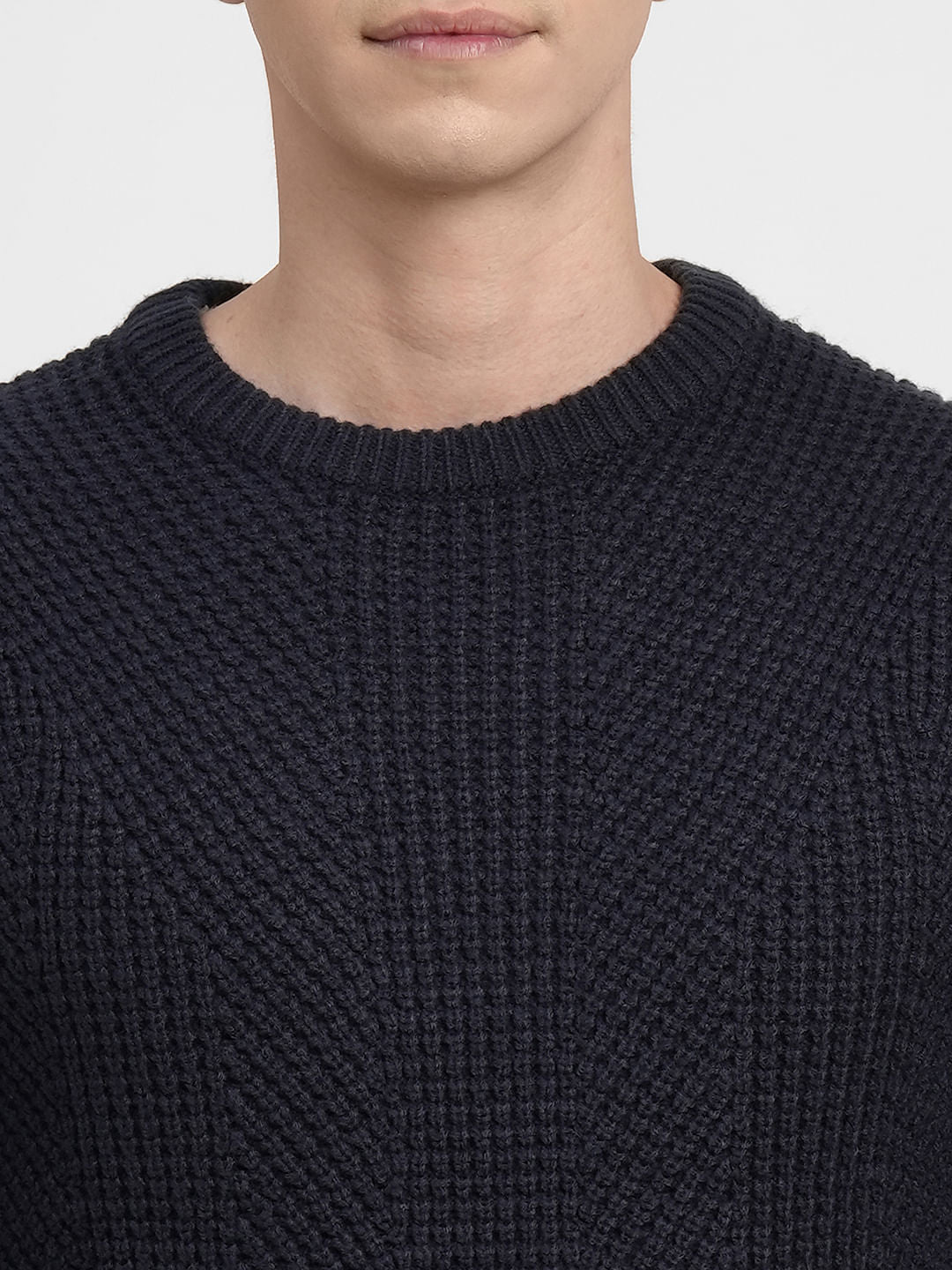 Navy Blue Textured Pullover