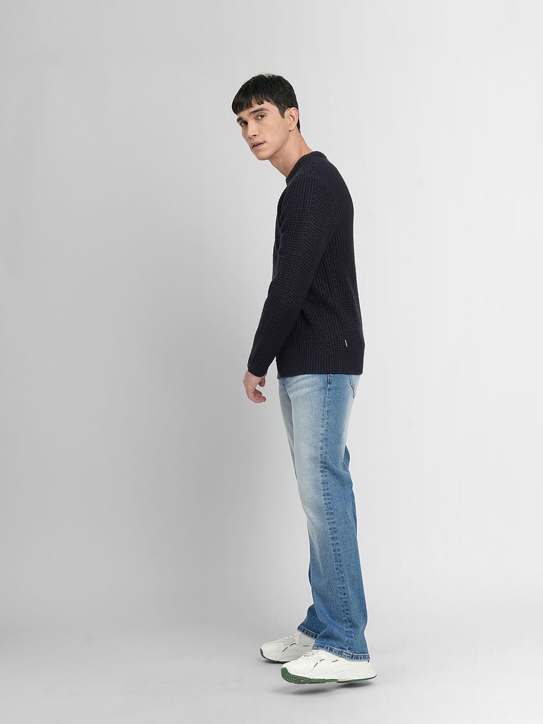 Navy Blue Textured Pullover