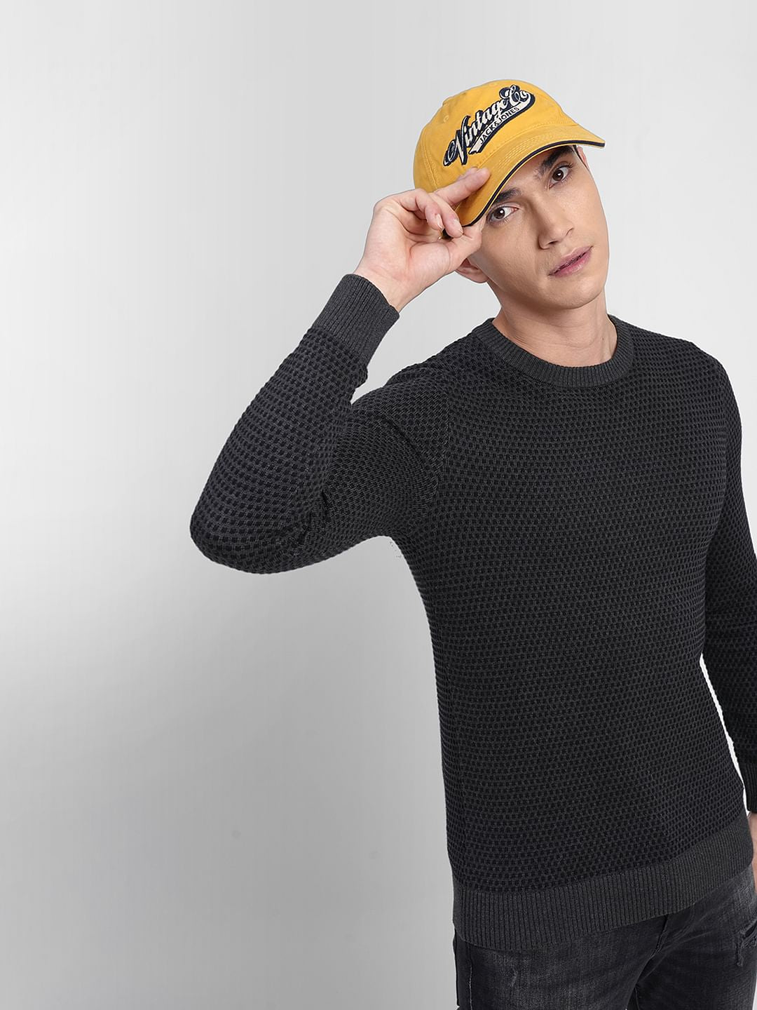 Dark Grey Textured Cotton Sweater - S