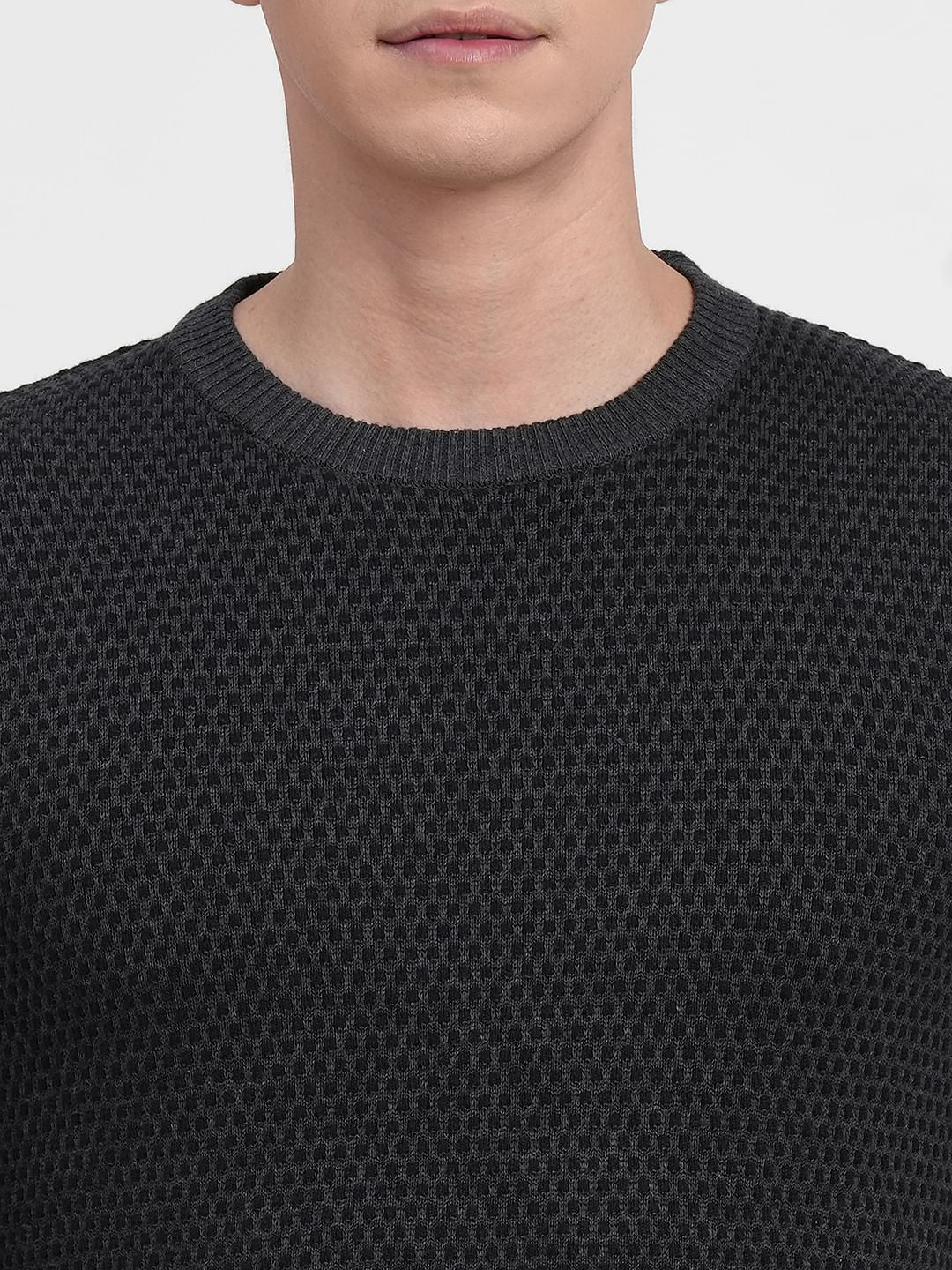 Dark Grey Textured Cotton Sweater