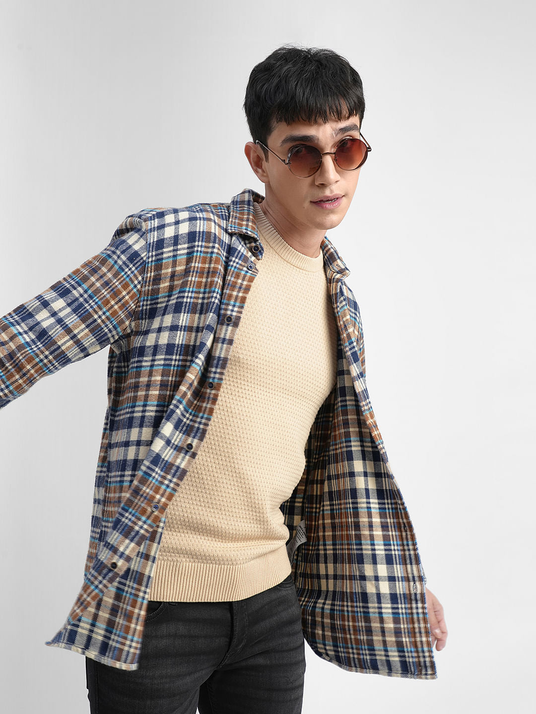 Beige Textured Cotton Sweater - S